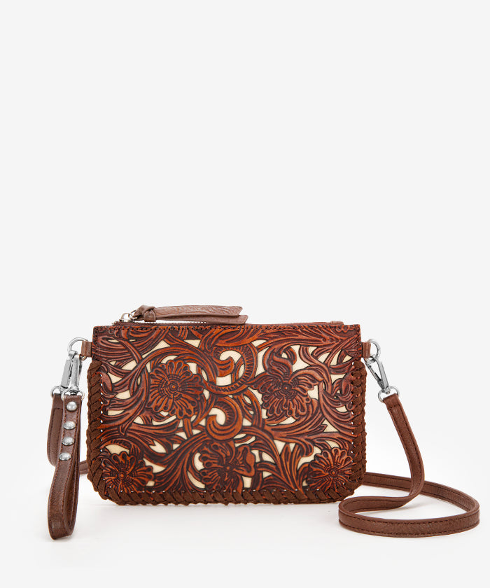 Trinity Ranch Genuine Leather Tooled Crossbody Purse for Women - Western Boho Handbag with Adjustable Strap - Perfect for Daily Use, Travel & Outdoor Events