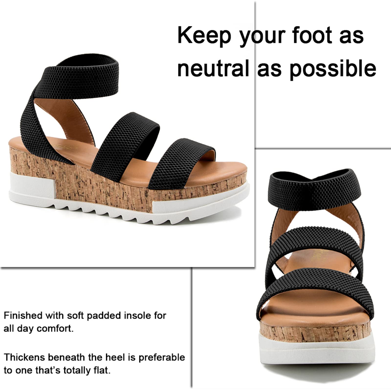 Athlefit Women's Wedge Sandals with Cork Elastic Strap - Comfortable Platform Sandals for Summer, Beach, and Casual Outings