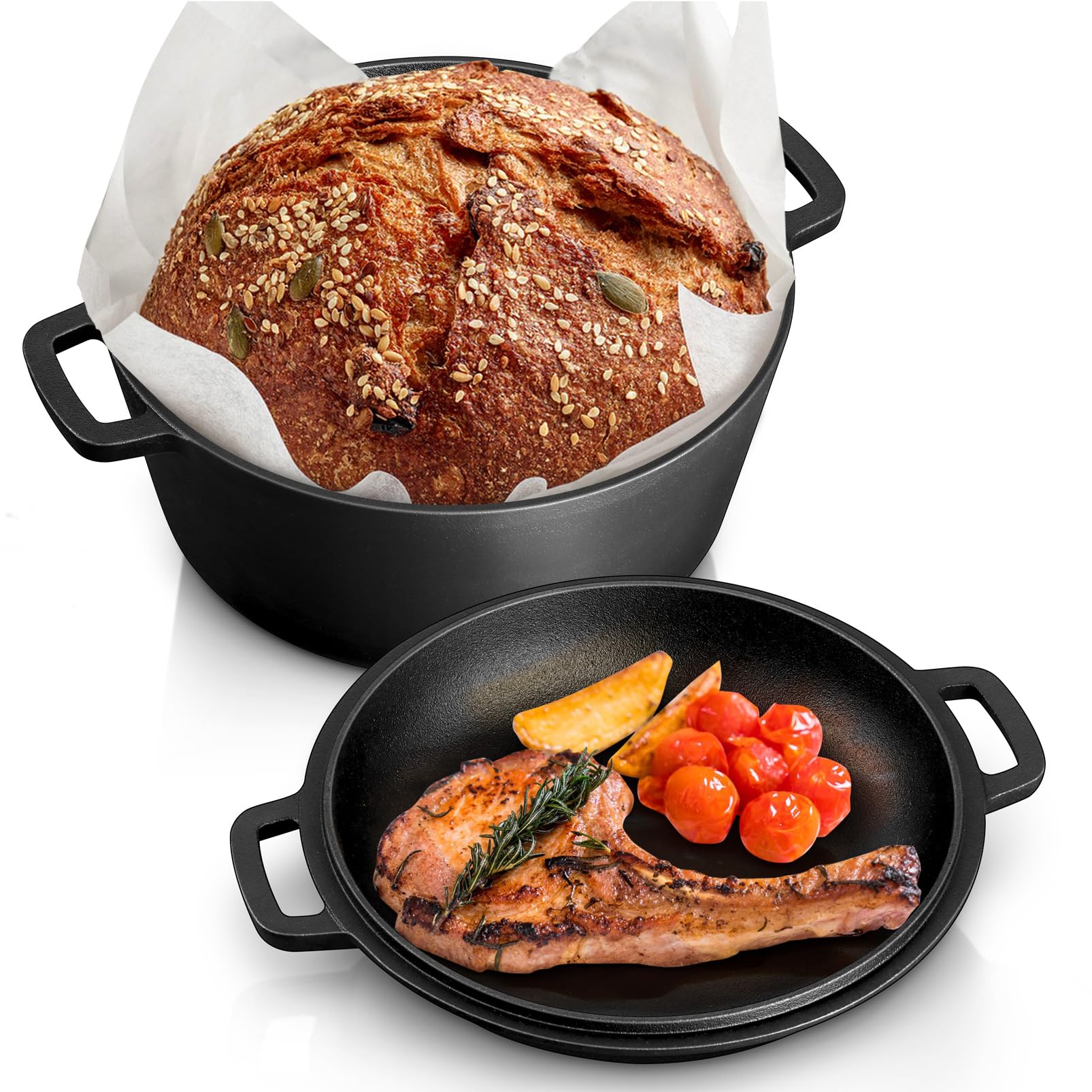 TeamFar 5QT Dutch Oven with Lid - Pre-Seasoned Cast Iron Cookware for Baking Bread, Soups & Stews | Oven, Stove & Campfire Safe | Perfect for Home Kitchens & Outdoor Cooking