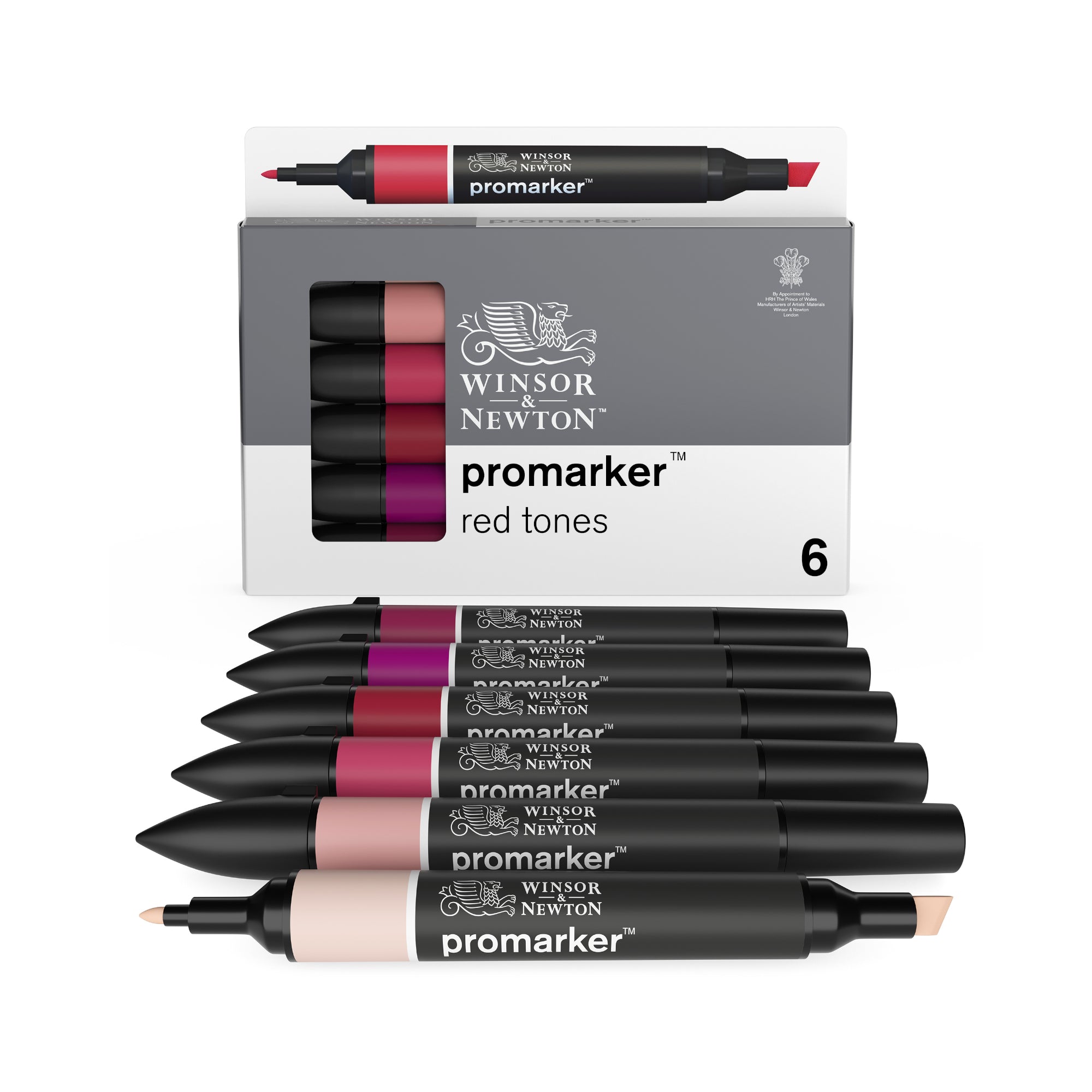 6-Piece Double Tip ProMarker Set - Vibrant Red Tones for Professional Artwork, Calligraphy & Crafting Projects