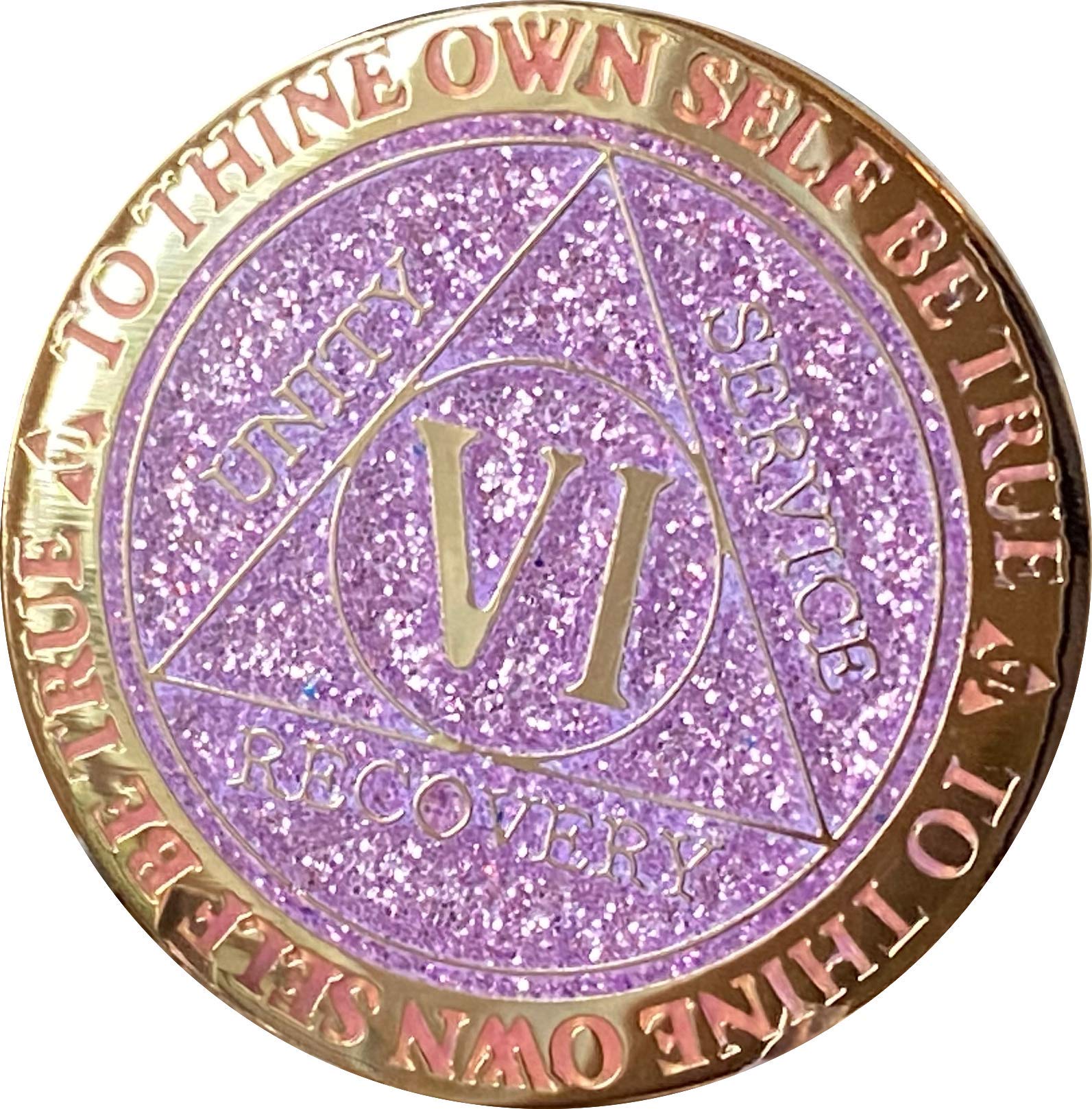 6 Year AA Medallion Reflex Lavender Purple Glitter Gold Plated Chip VI - Elegant Spiritual Jewelry for Protection & Good Luck - Perfect for Meditation, Gifts & Energy Healing