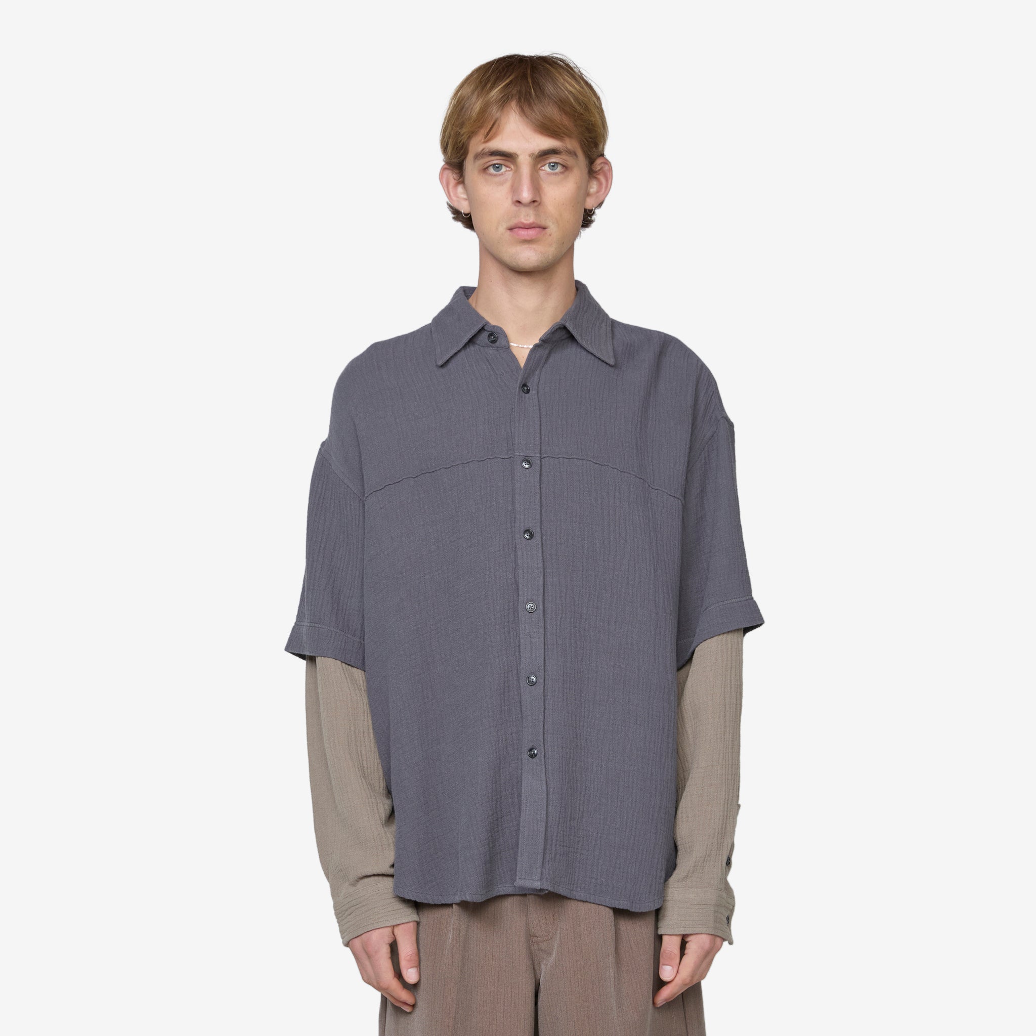 Premium Double-Layered Grey Shirt for Men - Comfortable & Stylish Casual Wear for Everyday Outfits and Office Attire