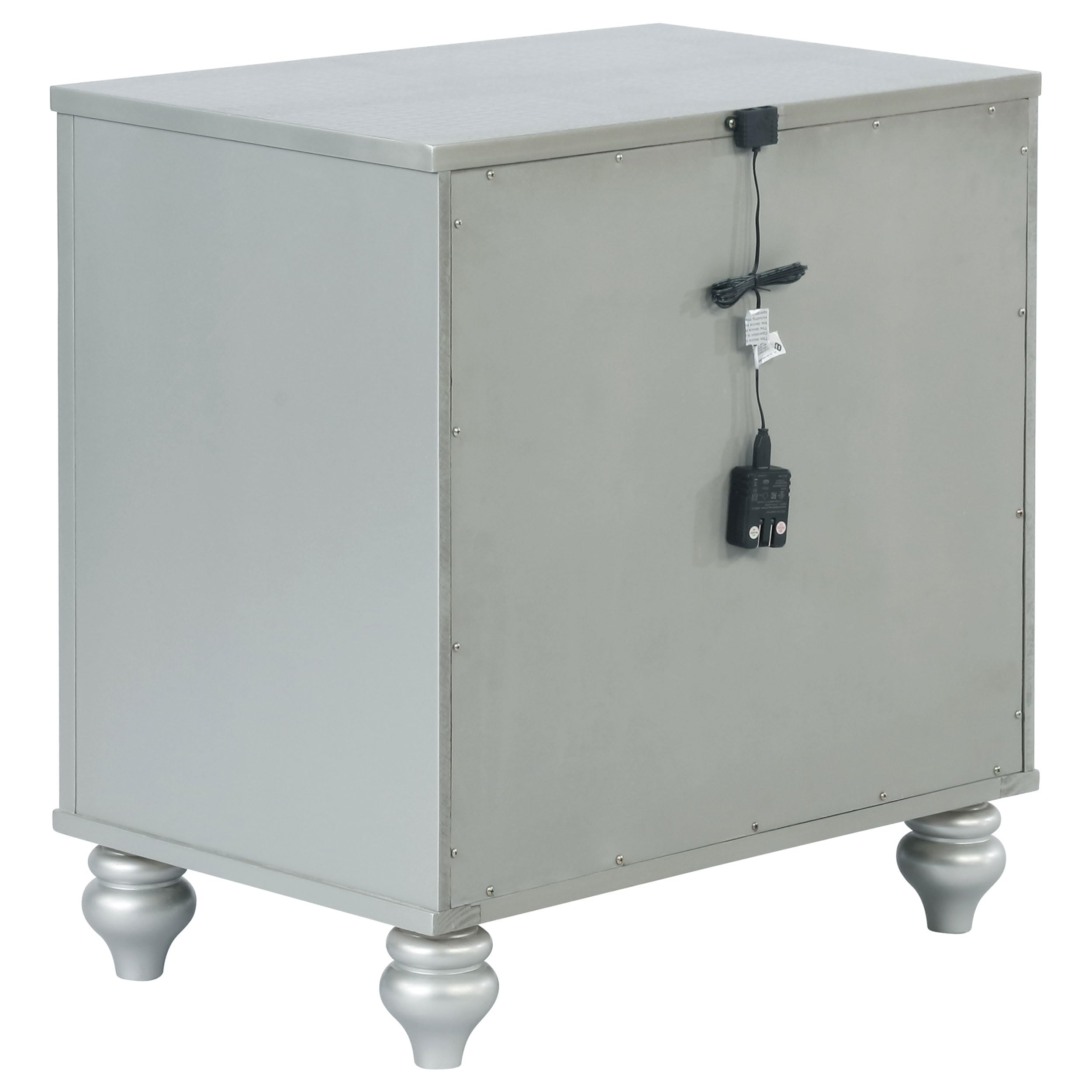 Modern Wood Nightstand with 2 Drawers & USB Charging Port - Silver Metallic Bedside Table for Bedroom Storage | Coaster Home Furnishings Gunnison Collection | Perfect for Small Spaces, Apartment Living & Guest Rooms