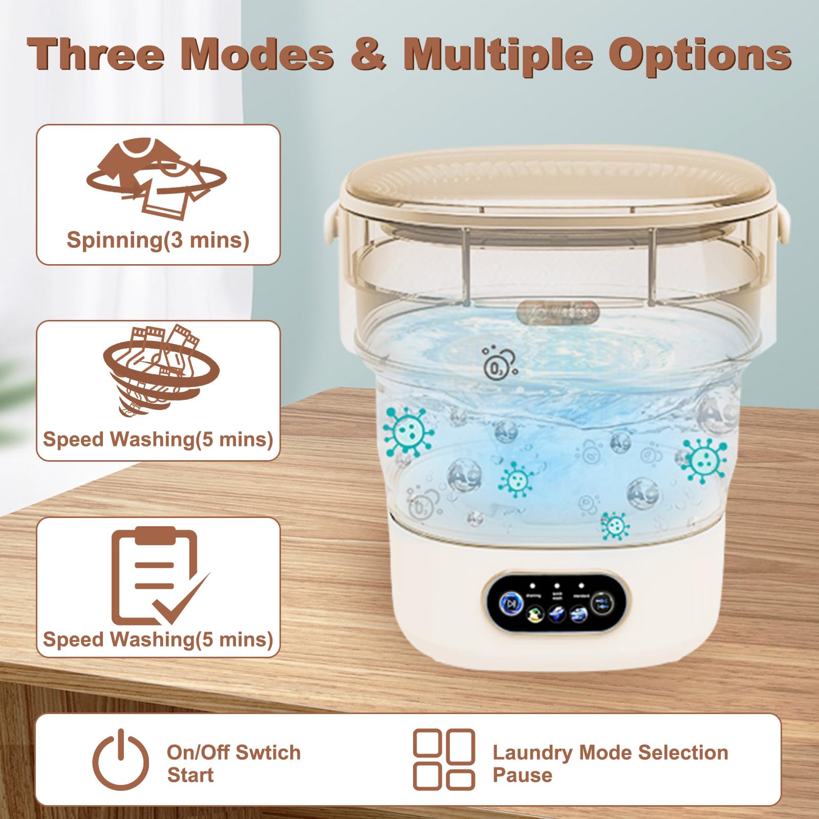 Portable Mini Washing Machine 13L with Spin Basket - Foldable Travel Washer for Underwear, Baby Clothes & Socks - Perfect for Camping, Dorms, Apartments & RV Life - Compact Laundry Solution for Small Spaces