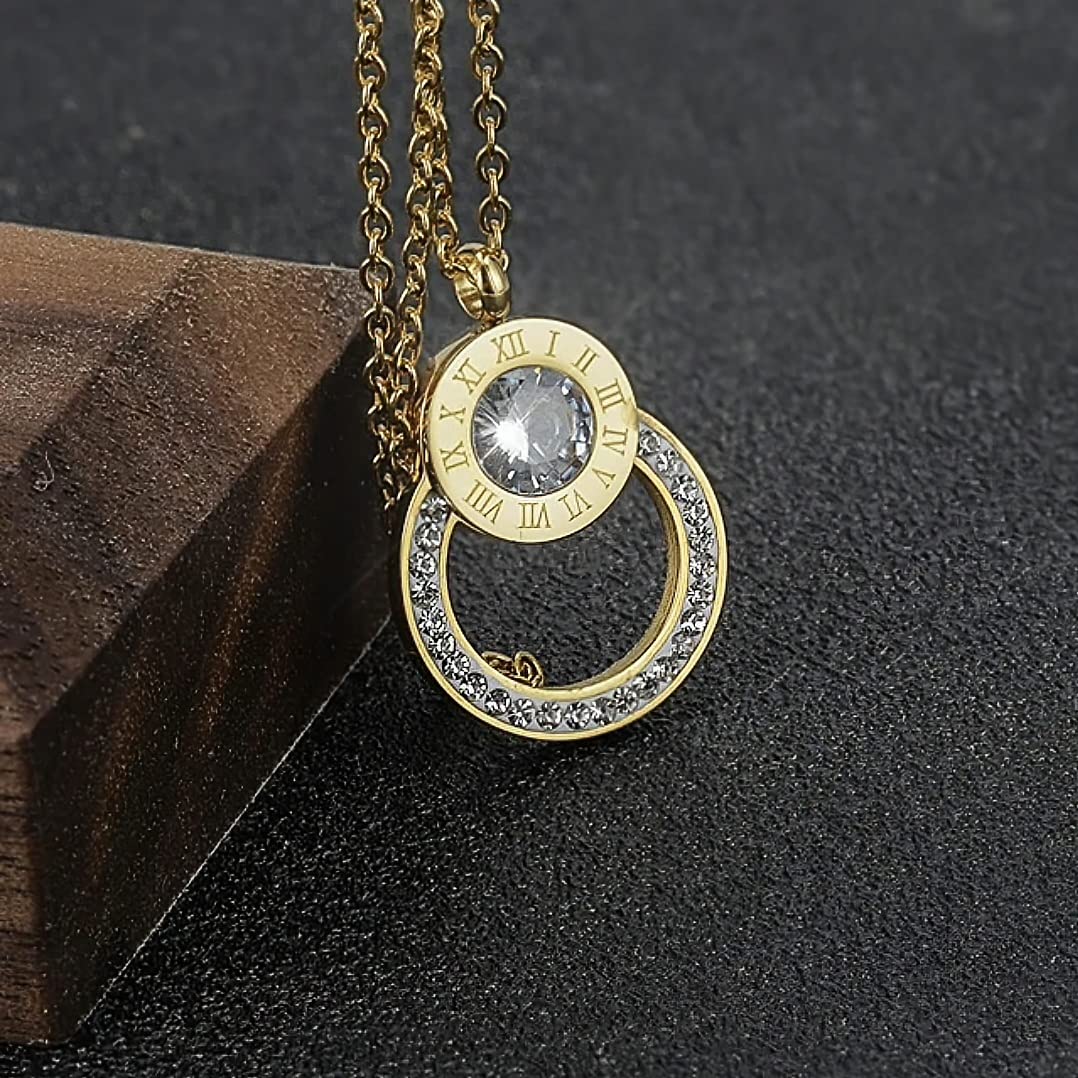 Stainless Steel Gold Plated Dainty Roman Numerals Pendant Necklace - Perfect for Everyday Wear, Gifts, and Special Occasions