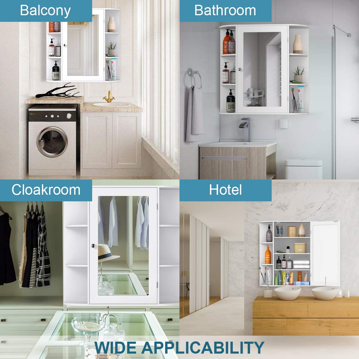 Casart Wall Mounted Bathroom Cabinet with Mirror - Single Door Medicine Cabinet with 4-Tier Adjustable Shelves - Perfect for Bathroom Storage, Makeup Vanity & Small Space Organization