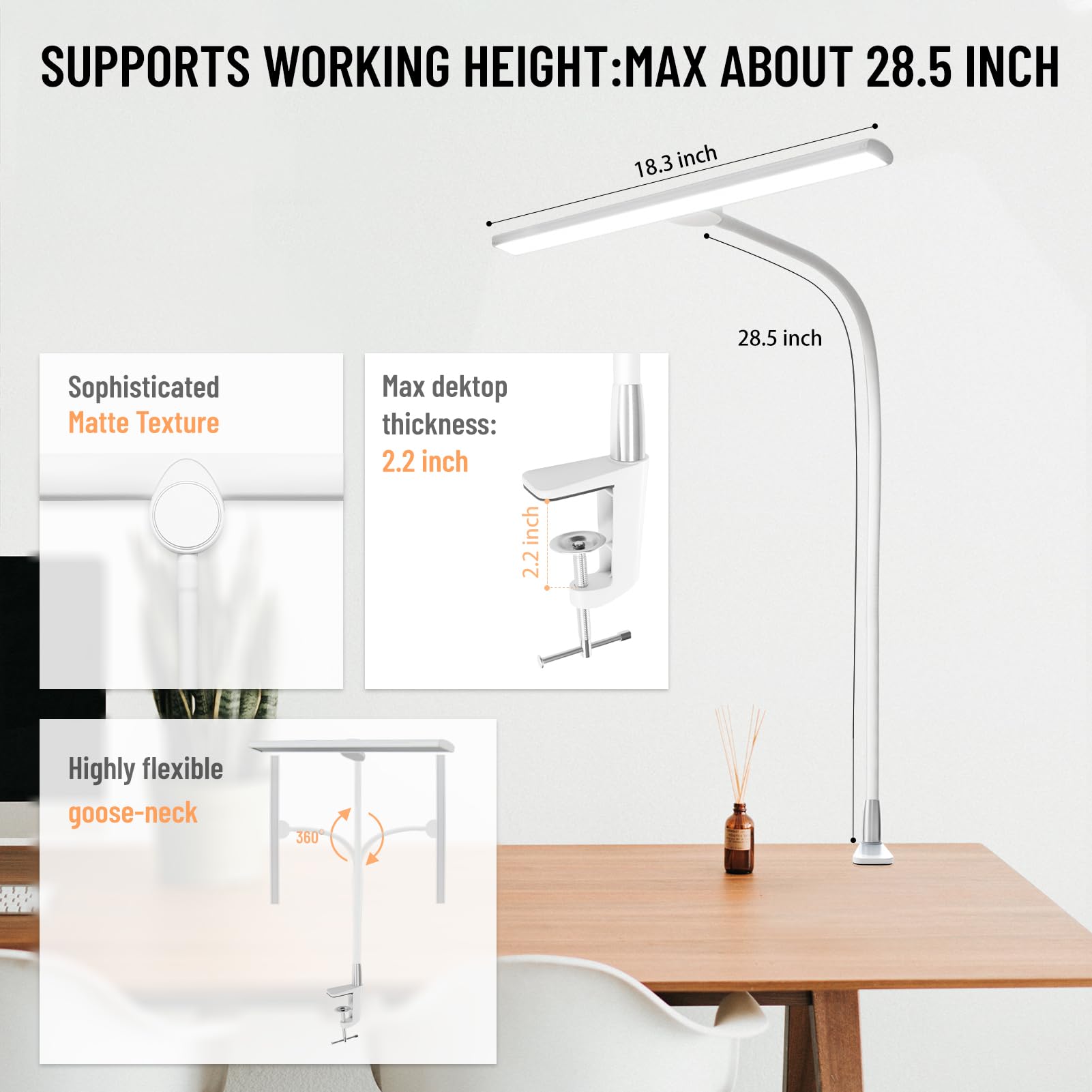 LED Desk Lamp with Clamp - 24W Ultra Bright Eye-Caring Architect Lamp, 30 Lighting Modes Adjustable, Remote Control Table Light for Home Office, Studio & Task Lighting - Perfect for Reading, Studying & Computer Work