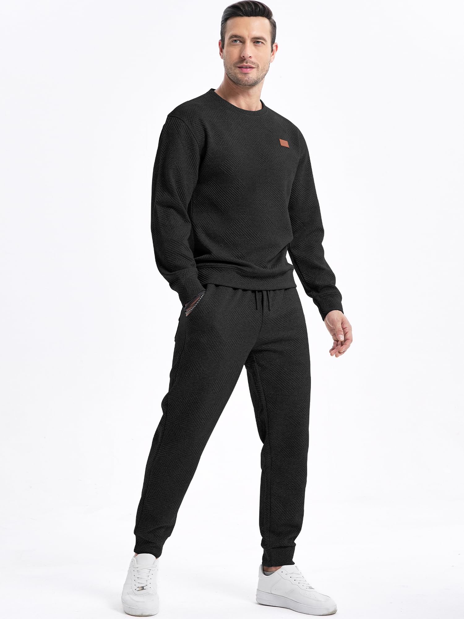 JMIERR Men's 2-Piece Knit Jacquard Pullover Sweatshirt & Joggers Tracksuit Set with Pockets - Comfortable Lounge Wear for Casual Outings, Gym, and Home Relaxation