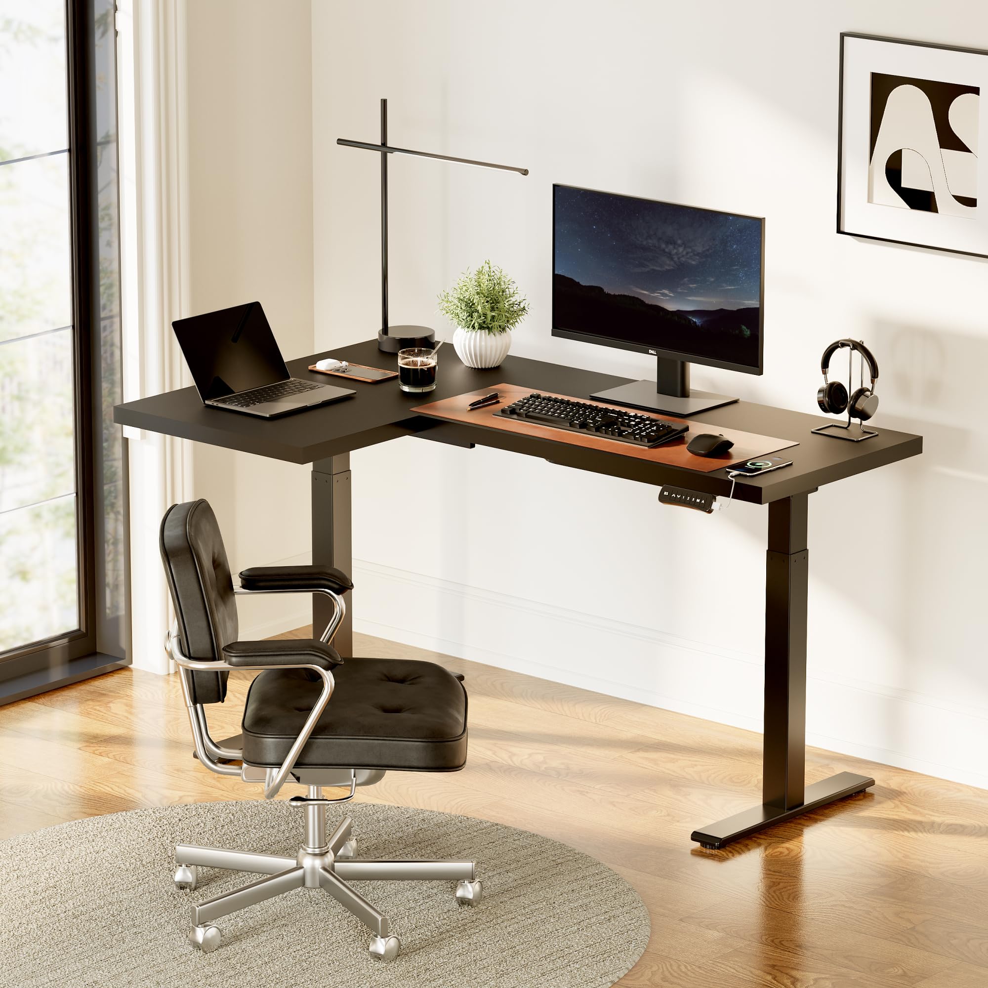 FLEXISPOT Pro Corner Desk - Dual Motor L-Shaped Electric Standing Desk, Height Adjustable Sit Stand Computer Desk with Splice Board, 63x40 Inches, Black (2 Packages) - Perfect for Home Office, Gaming & Workspace Setup