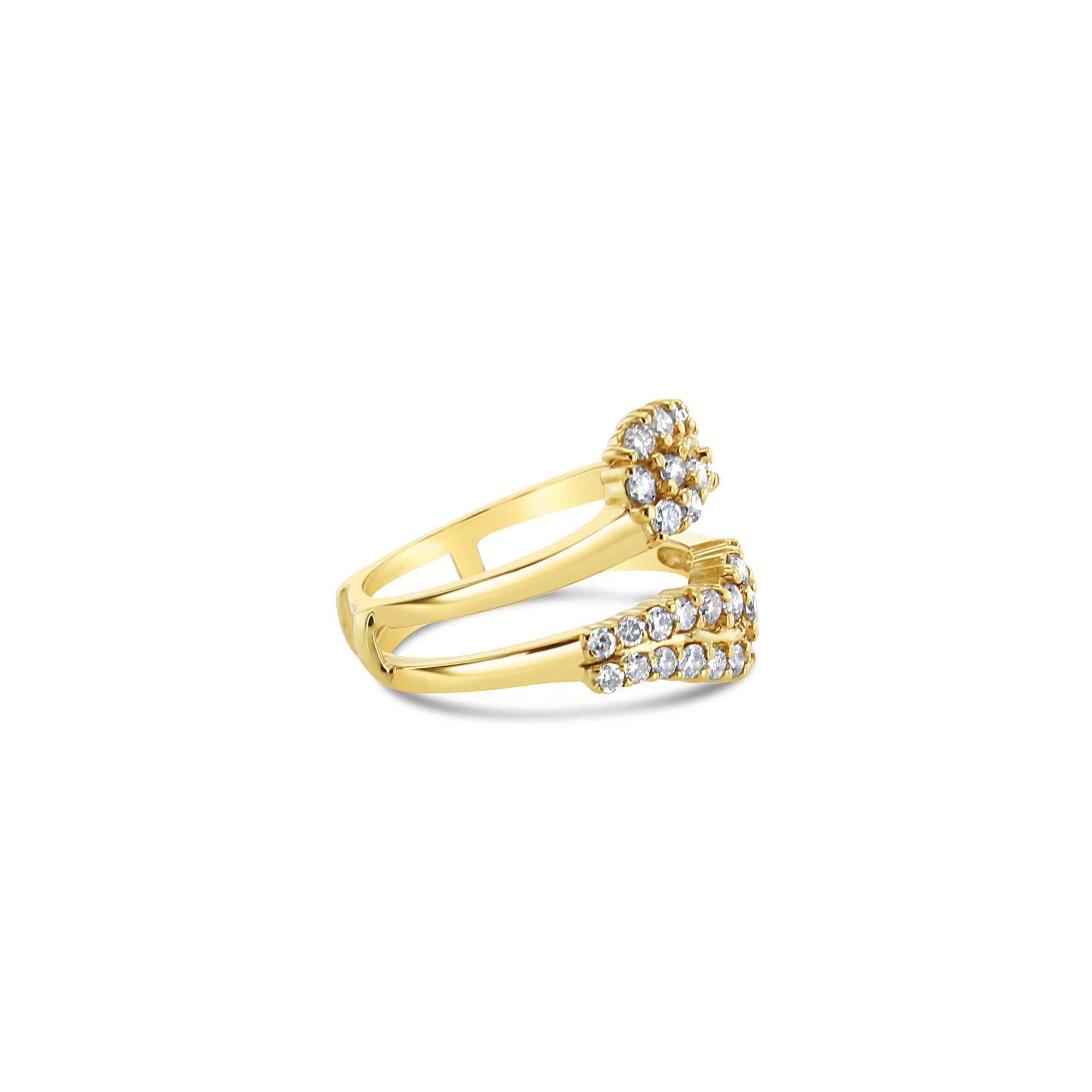 Exquisite Diamond Cluster Bypass Ring Guard - Elegant 14K Gold Wedding Band for Women, Perfect for Engagement, Anniversary & Special Occasions