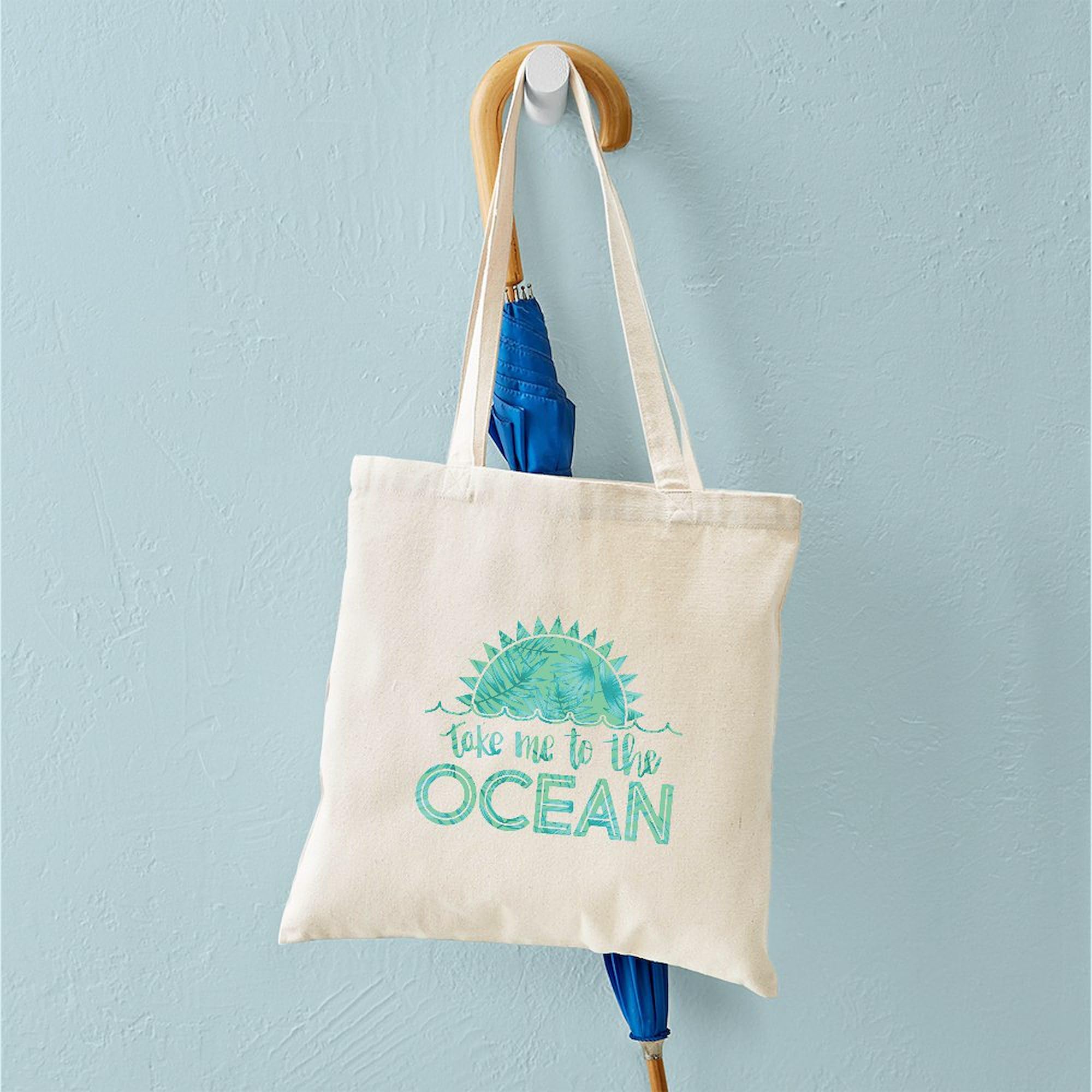 Take Me To The Ocean Print Tote Bag - Natural Canvas Reusable Shopping Bag for Beach, Grocery & Everyday Use | Eco-Friendly Cotton Tote