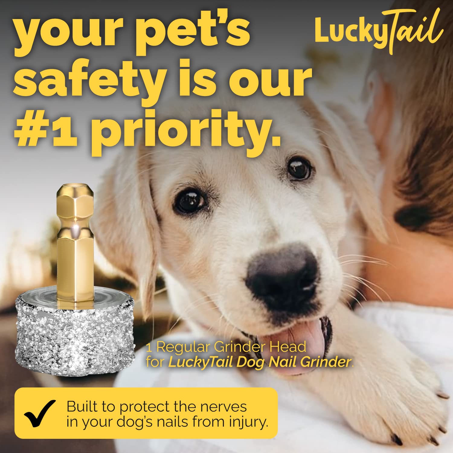 LuckyTail Dog Nail Grinder with Diamond Tip - Replacement Head for Small Medium Large Dogs - Professional Pet Grooming Tool Kit - 1 Pack - Perfect for At-Home Nail Trimming & Pet Spa Days