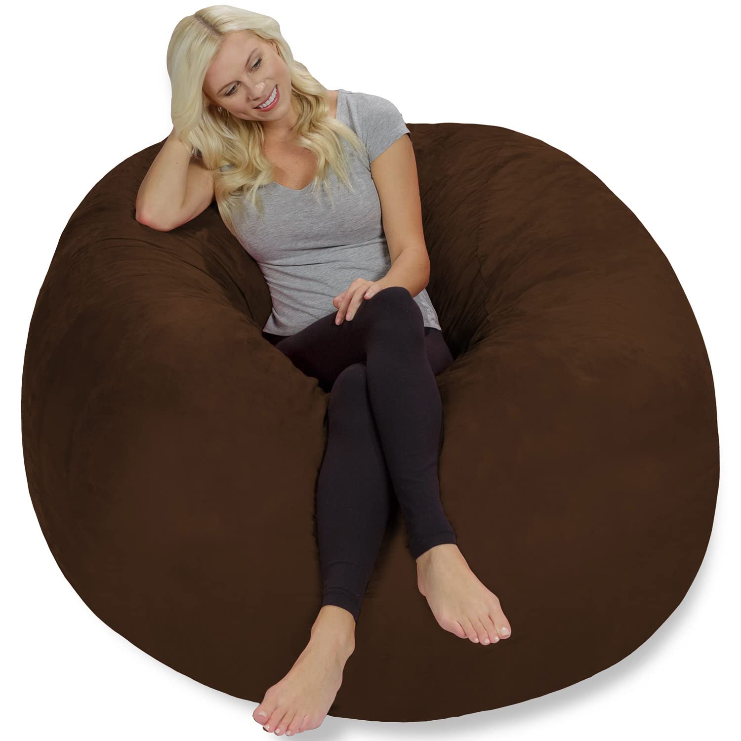 Chill Sack Bean Bag Chair - Giant 5' Memory Foam Bean Bag Sofa with Soft Microfiber Cover in Cocoa Brown | Perfect for Living Room, Game Room, Dorm & Relaxation