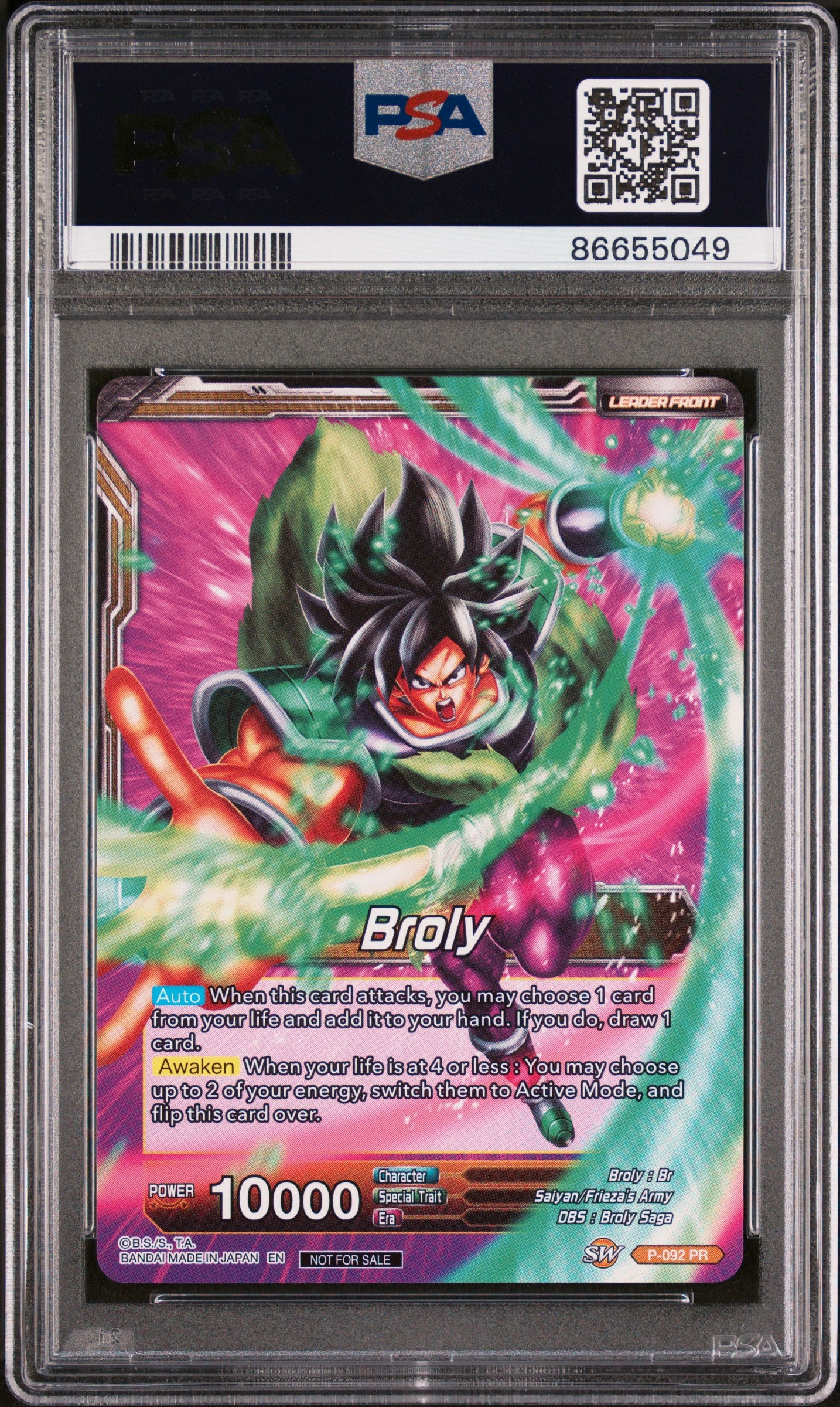 2019 Dragon Ball Super Broly AWKND.THRT BRLY #P 092 PSA 10 Graded Trading Card - Perfect for Collectors & Anime Fans Display