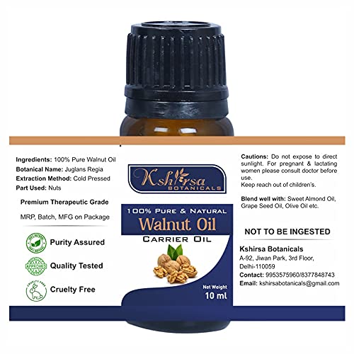 Pure Cold Pressed Walnut Oil 100% Natural Therapeutic Grade - Organic Carrier Oil for Hair Growth, Skin Care & Aromatherapy (10ml) - Perfect for DIY Beauty Recipes, Massage & Natural Remedies