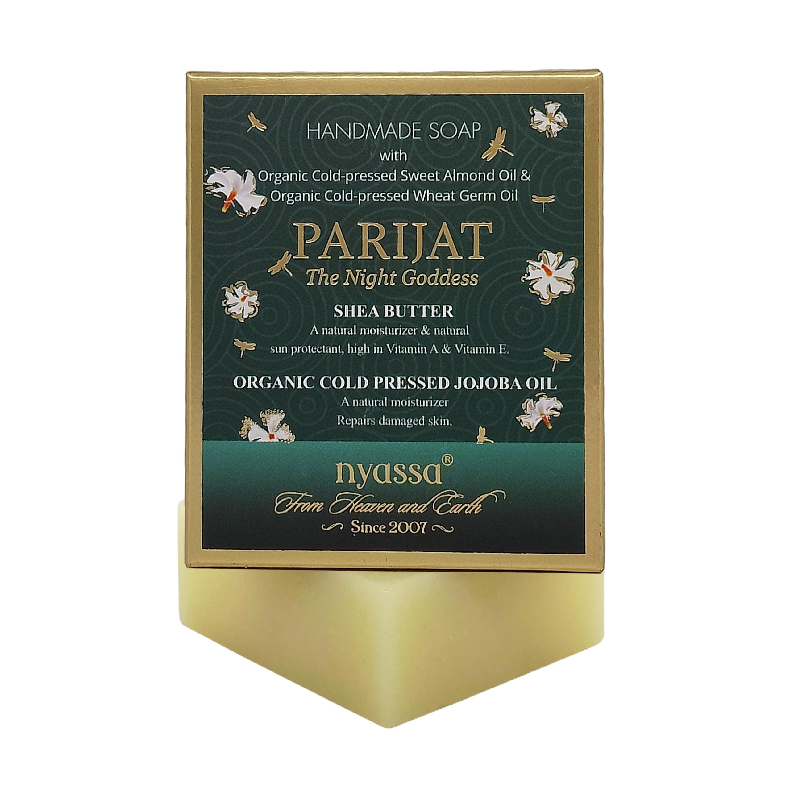 Nyassa Luxurious Parijat Handmade Natural Bathing Soap with Shea Butter & Jojoba Oil | Jasmine & Parijat Fragrance for All Skin Types | 150g | Perfect for Spa Day, Gift Sets & Relaxing Bath Time