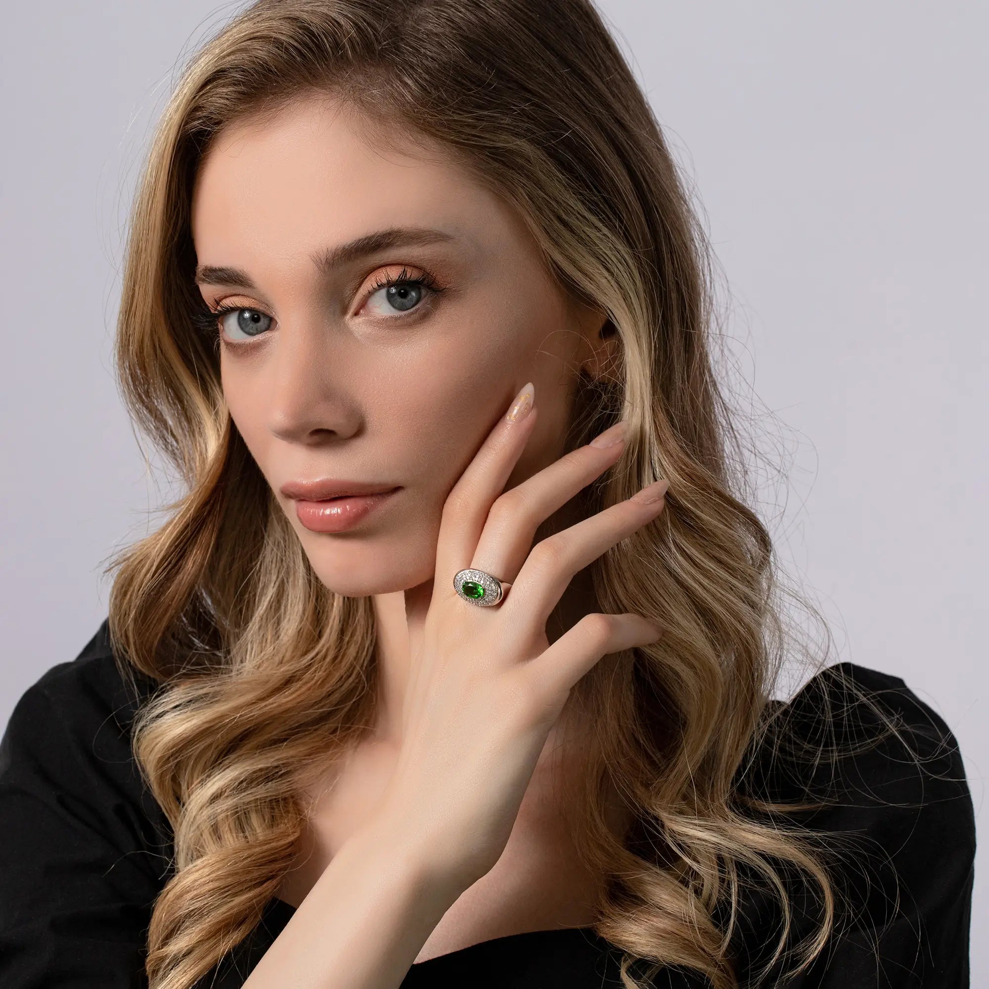 Emerald Oval Ring for Women - 14K Gold Plated Green Gemstone Engagement Wedding Band - Perfect for Bridal, Anniversary & Special Occasion Gifts