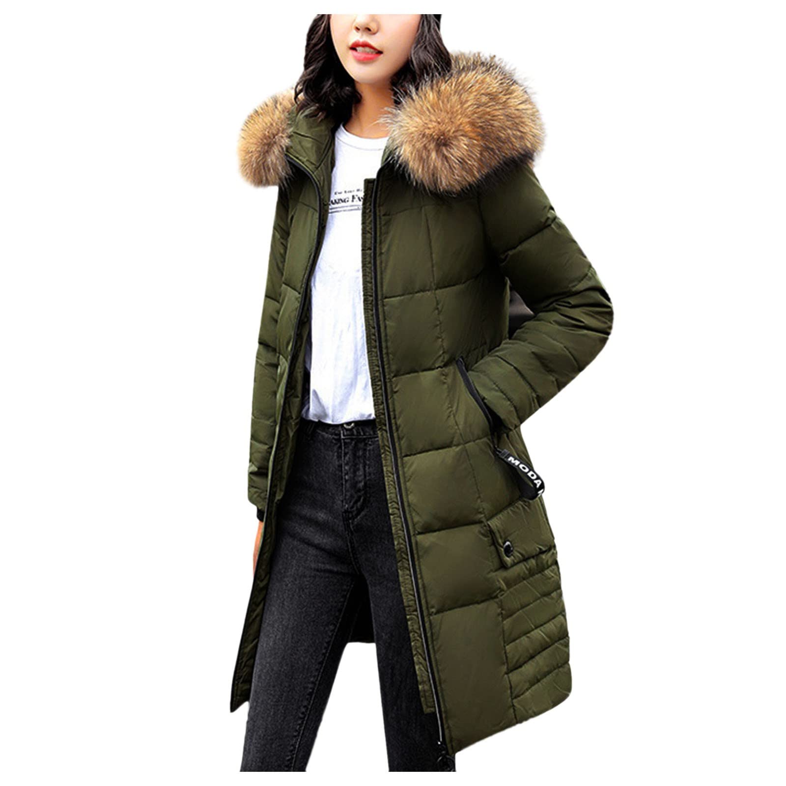 Xipoxipdo Women's Thickened Fleece-Lined Winter Hoodie - Plus Size Mid-Length Padded Jacket in Smart Green | Warm Cozy Outerwear for Cold Weather, Casual Outings & Daily Wear