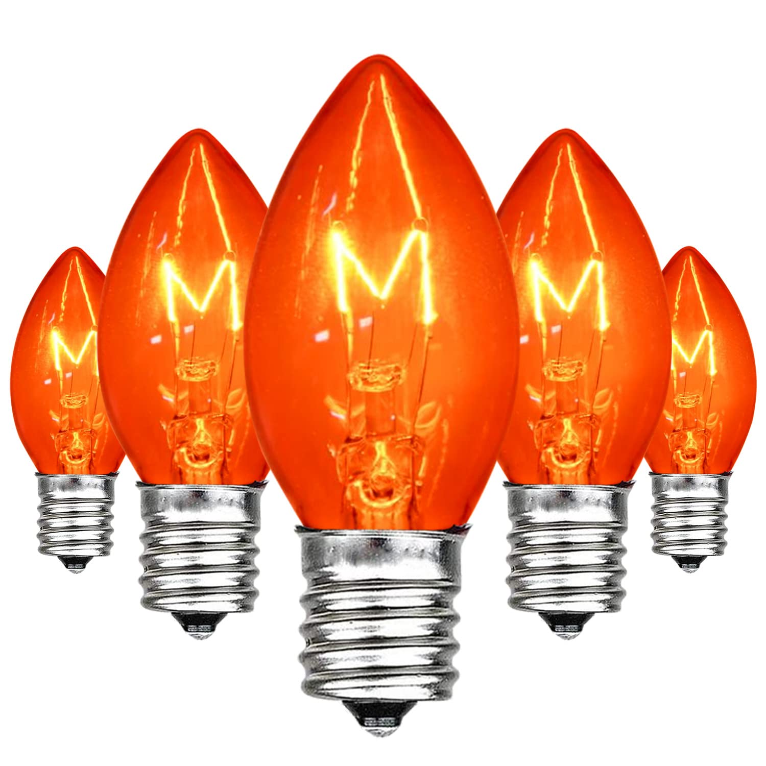 25 Pack C7 Orange Light Bulbs - Clear E12 Incandescent 5W Night Light Bulbs for Halloween Decor, Home Party, Christmas Tree, Candles & Chandeliers - Perfect for String Lights Replacement & Spooky Atmosphere Lighting