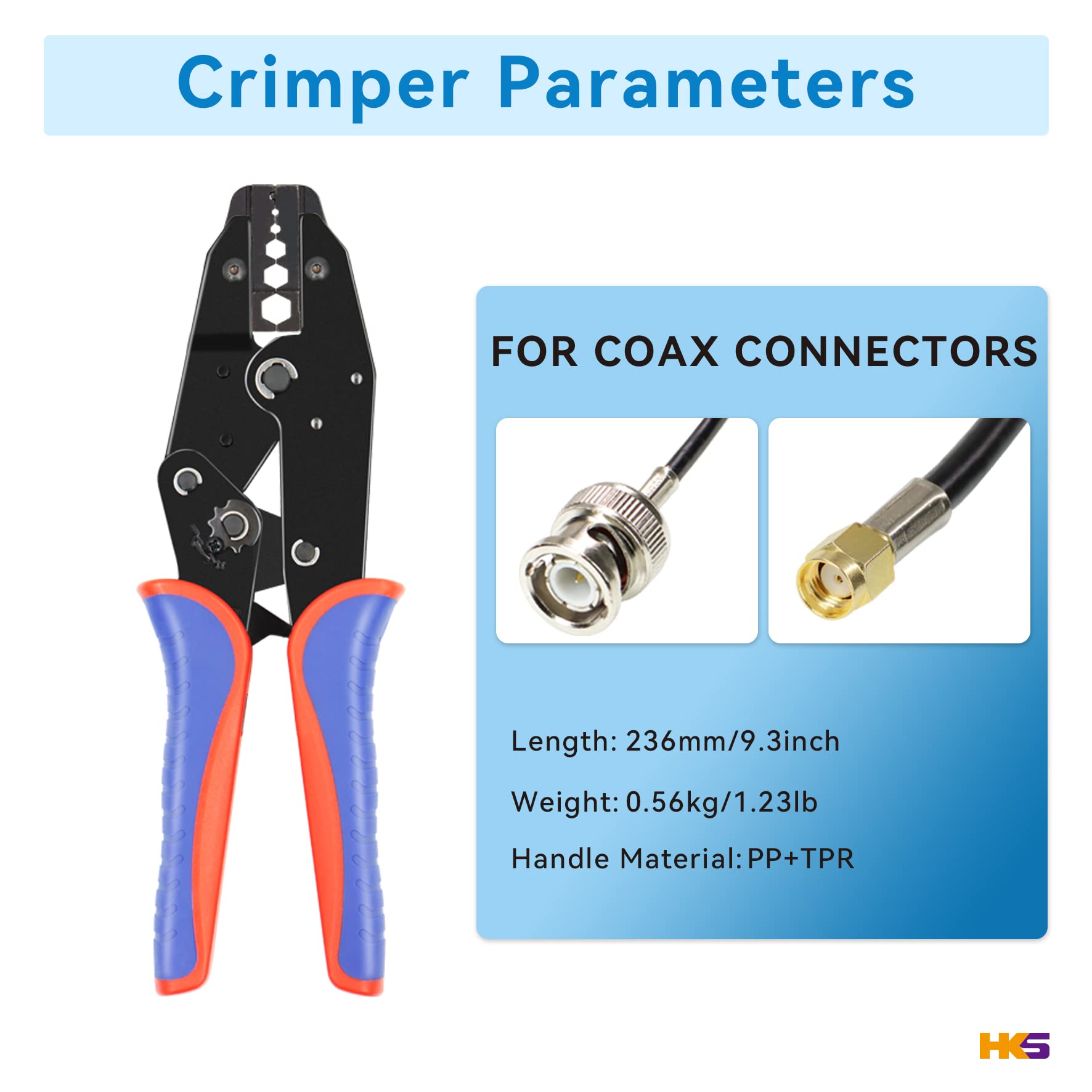 HKS Professional Coax Ratchet Crimping Tool Kit for RG6 RG59 Coaxial Cables - Includes 5 Interchangeable Dies, Rotary Cable Stripper, Cutter & Pliers - Perfect for Cable TV, Satellite, CCTV & Internet Installation