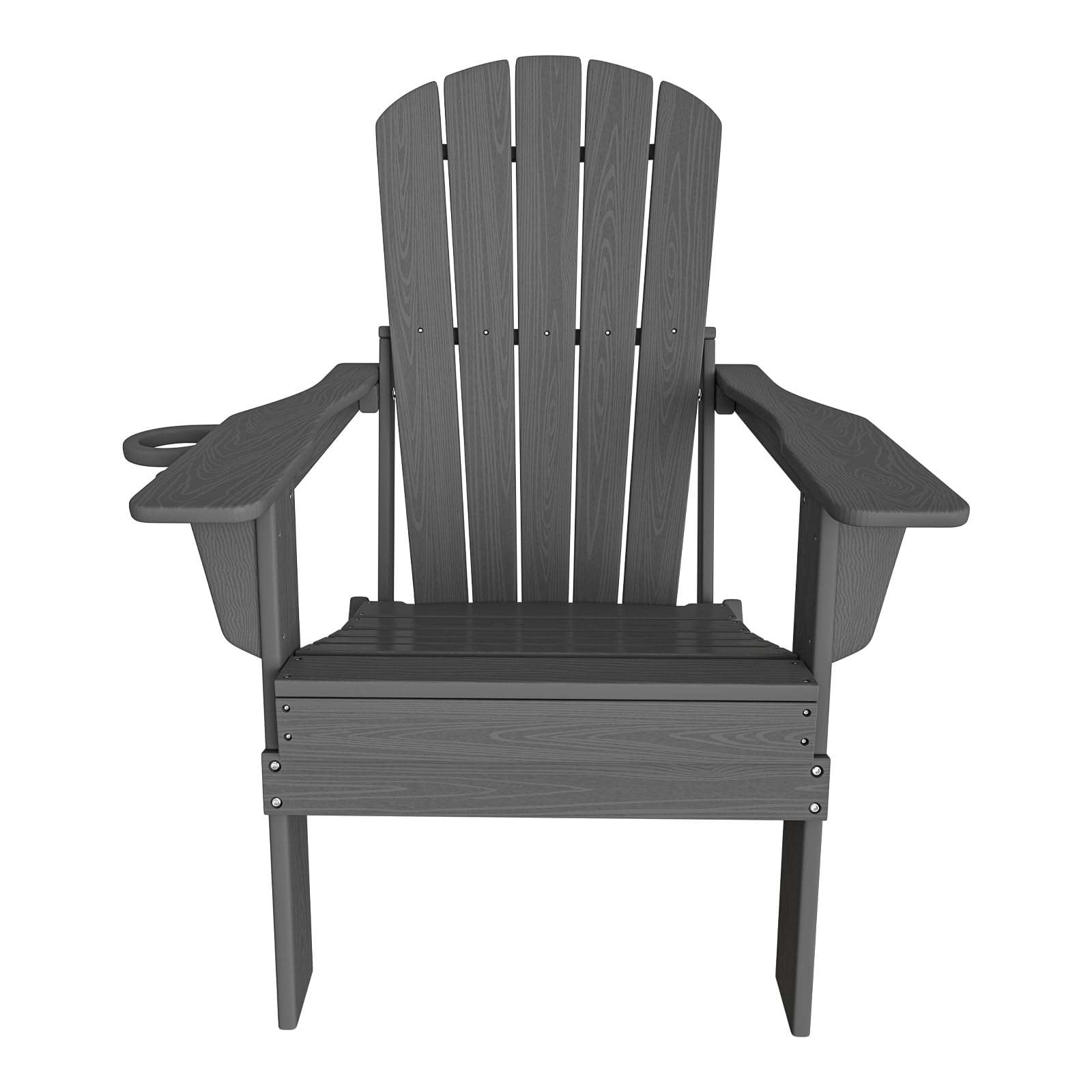 **Heavy Duty Folding Adirondack Chair - All-Weather HDPE, Wooden Texture with Cup Holder - SGS Certified - Perfect for Poolside, Backyard, Lawn & Patio - Comfortable Outdoor Seating (Grey)**