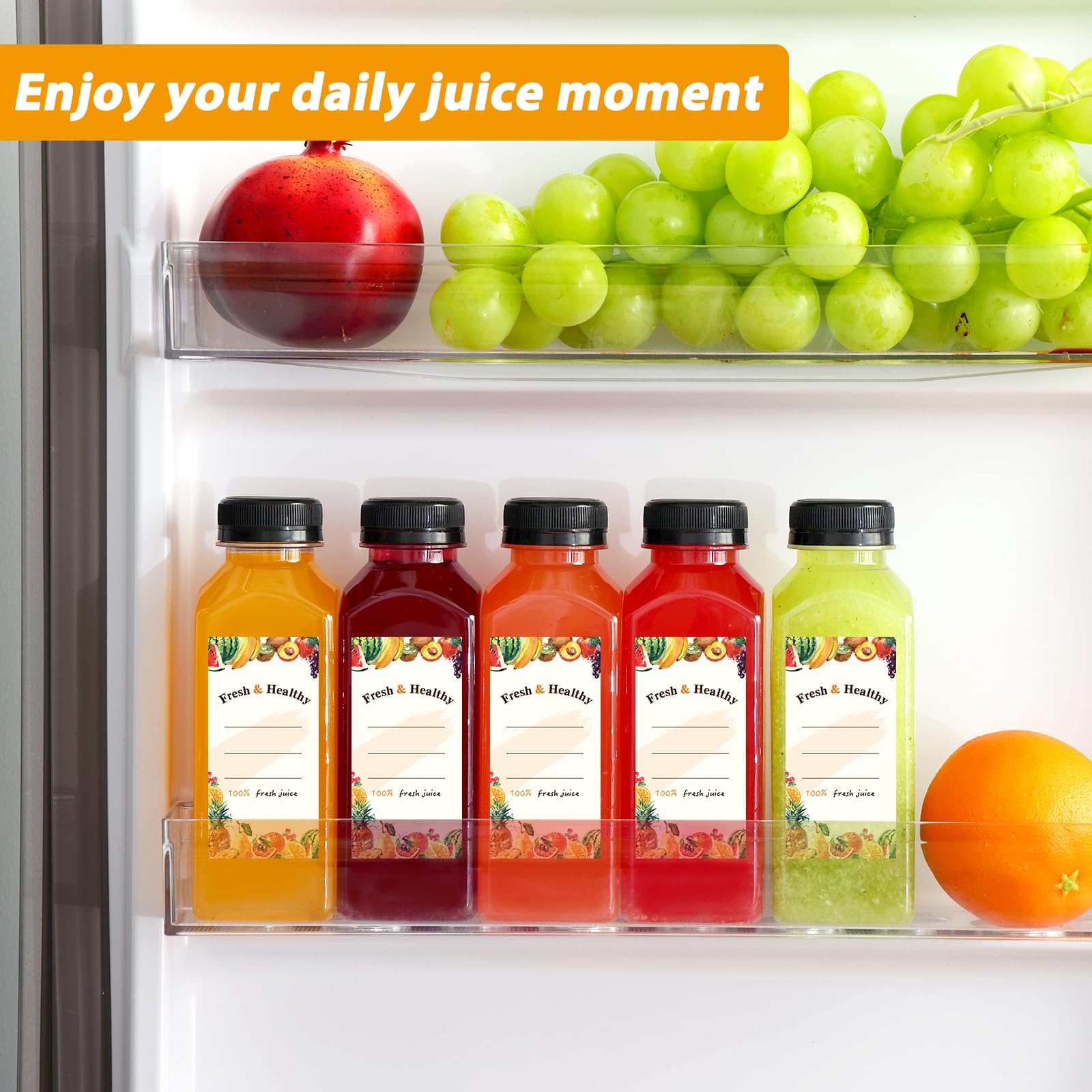 Moretoes 128-Pack 12oz Plastic Juice Bottles with Lids - Reusable Drink Containers for Juicing, Smoothies, Coffee, Tea & Beverages - Perfect for Home, Office, Gym & Meal Prep