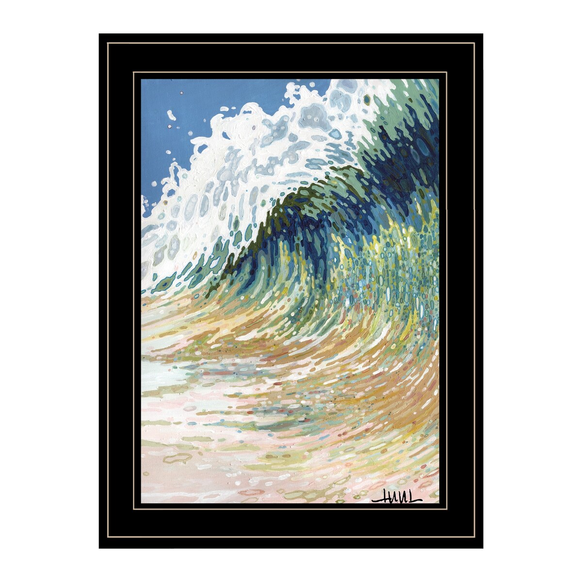 Big Wave Ocean Art Print by Artisan Margaret Juul - Framed Ready to Hang Wall Decor in Blue, White, Green & Gray - Perfect for Beach House, Living Room or Office Wall Art
