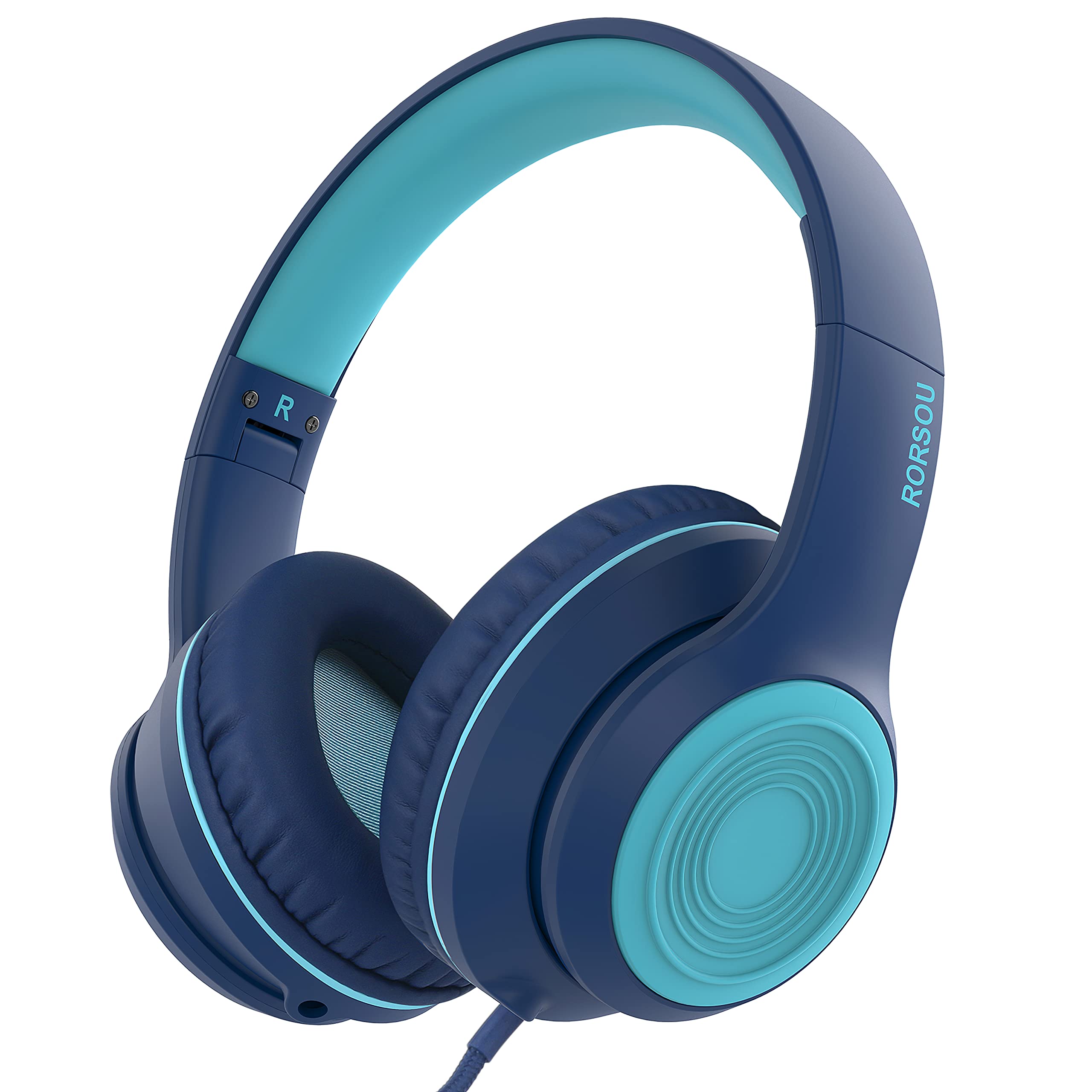 RORSOU K9 Kids Headphones with Microphone - Foldable Stereo Bass Headphones with 1.5M Tangle-Free Cord for Children Teens Adults - Wired Headset for School, Travel, Smartphone, Tablet, Computer, MP3/4 (Blue) - Perfect for Online Classes, Gaming & Music Listening
