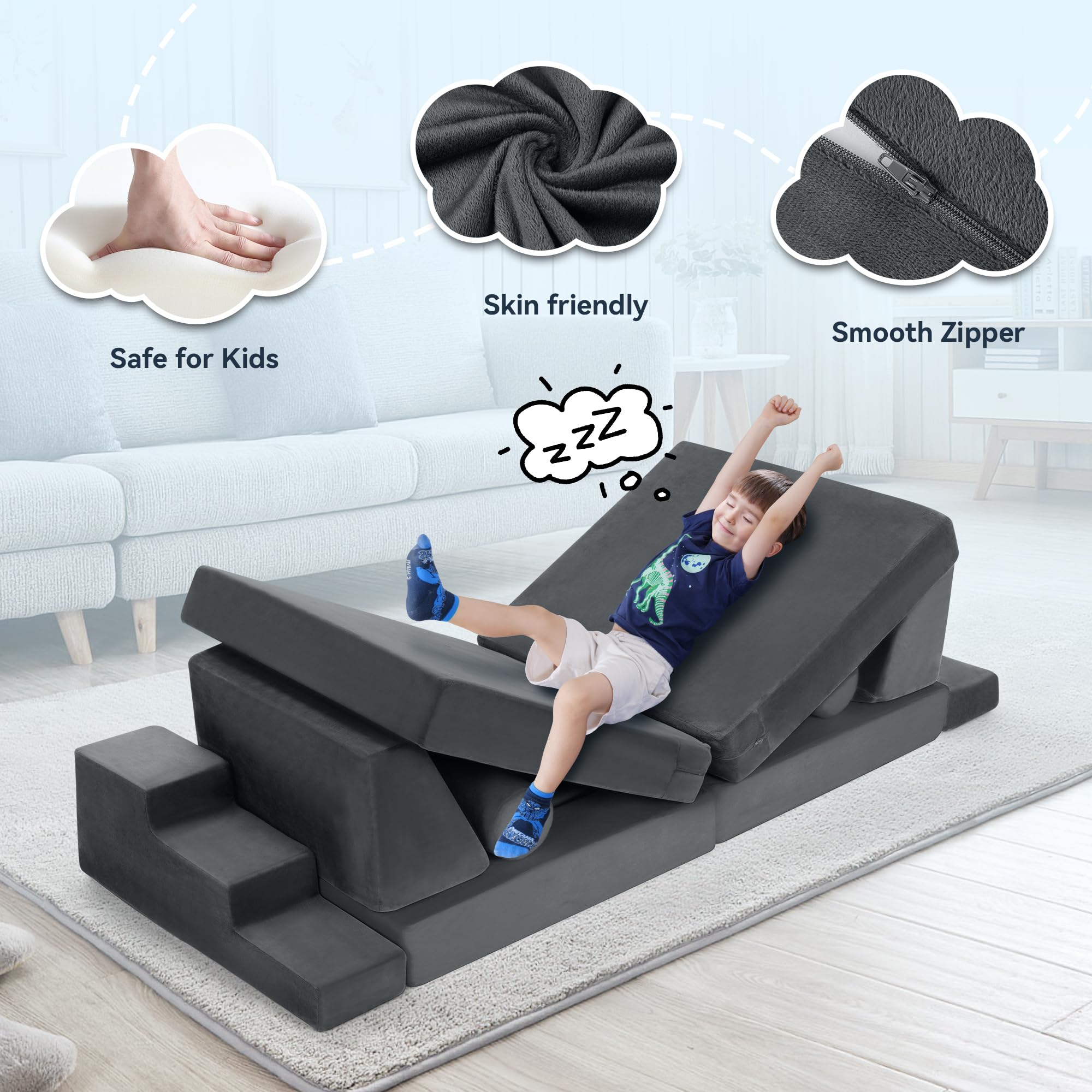 Modular Play Couch for Kids & Toddlers - 14 Piece Kids Sofa Set for Creative Play, DIY Playroom Furniture for Boys & Girls - Perfect for Playrooms, Bedrooms & Nurseries | Encourages Imagination & Active Play