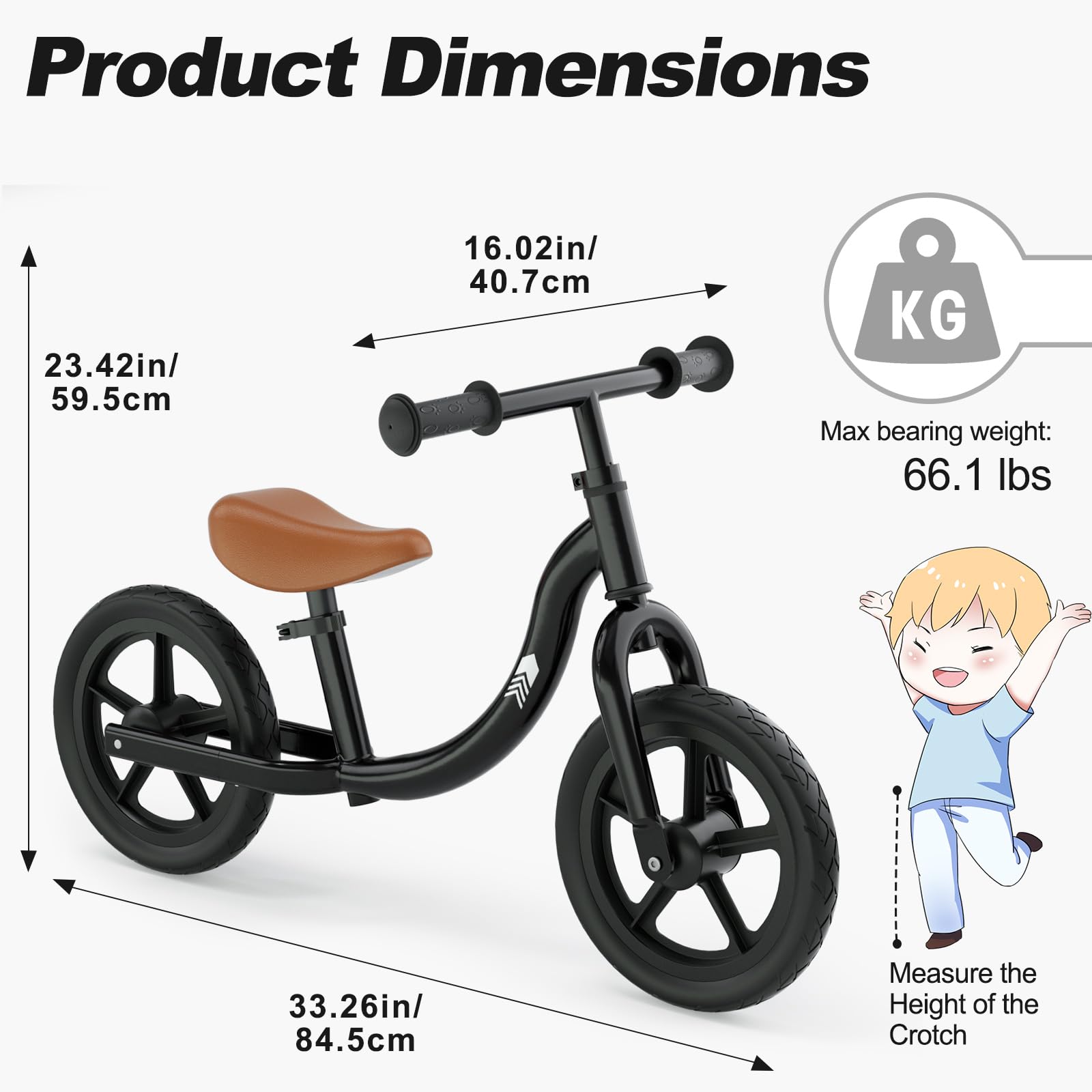 Glaf 12 Inch No Pedal Balance Bike for Toddlers 18 Months to 5 Years - Adjustable Seat Height Training Bicycle for Boys & Girls - Perfect First Bike for Learning to Ride, Outdoor Play & Birthday Gifts