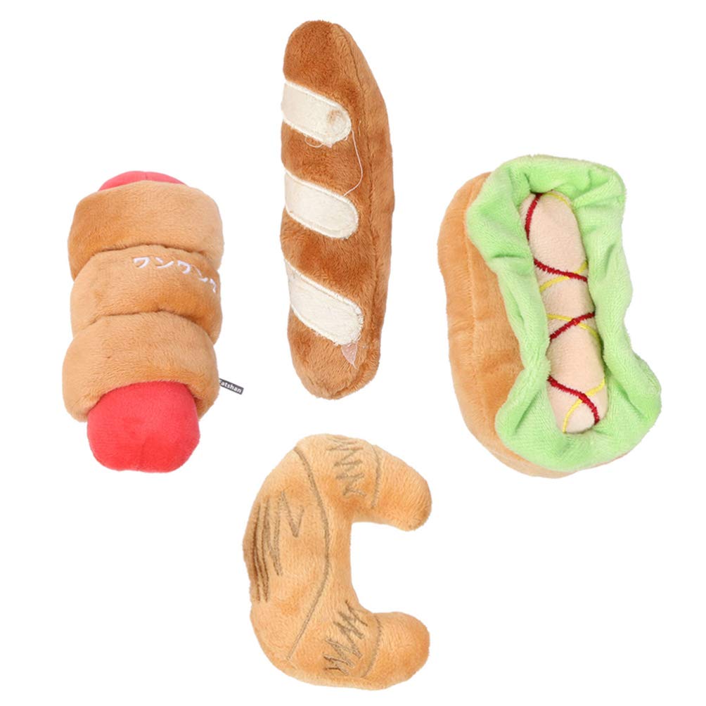 Balacoo 4-Piece Interactive Pet Toy Set - Dog Teeth Cleaning Chew Toys, Puppy Teething Stuffed Bread Plush for Cats & Dogs - Soft Fluffy Animal Molar Chew Toys for Puppy Dental Care - Perfect for Playtime, Training & Teething Relief