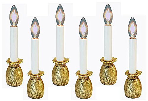 Brass Pineapple Electric Window Candlestick Lamps - Set of 6 Vintage Style LED Candles for Home Decor, Wedding Centerpieces & Holiday Lighting