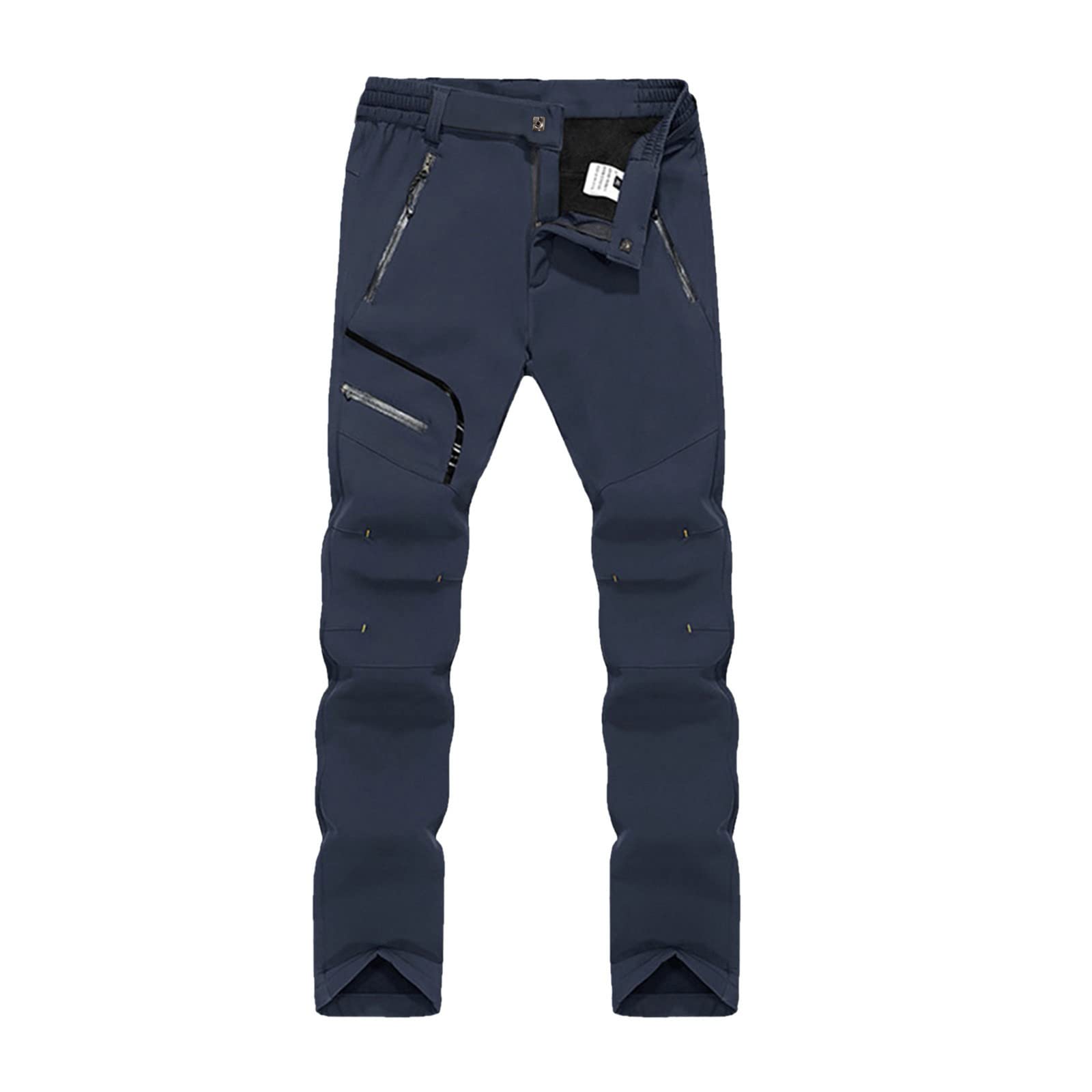 Men's Fleece-Lined Windproof Hiking Pants - Solid Color Outdoor Work Trousers with Pockets, Warm Jogger Pants for Camping, Trekking & Winter Activities