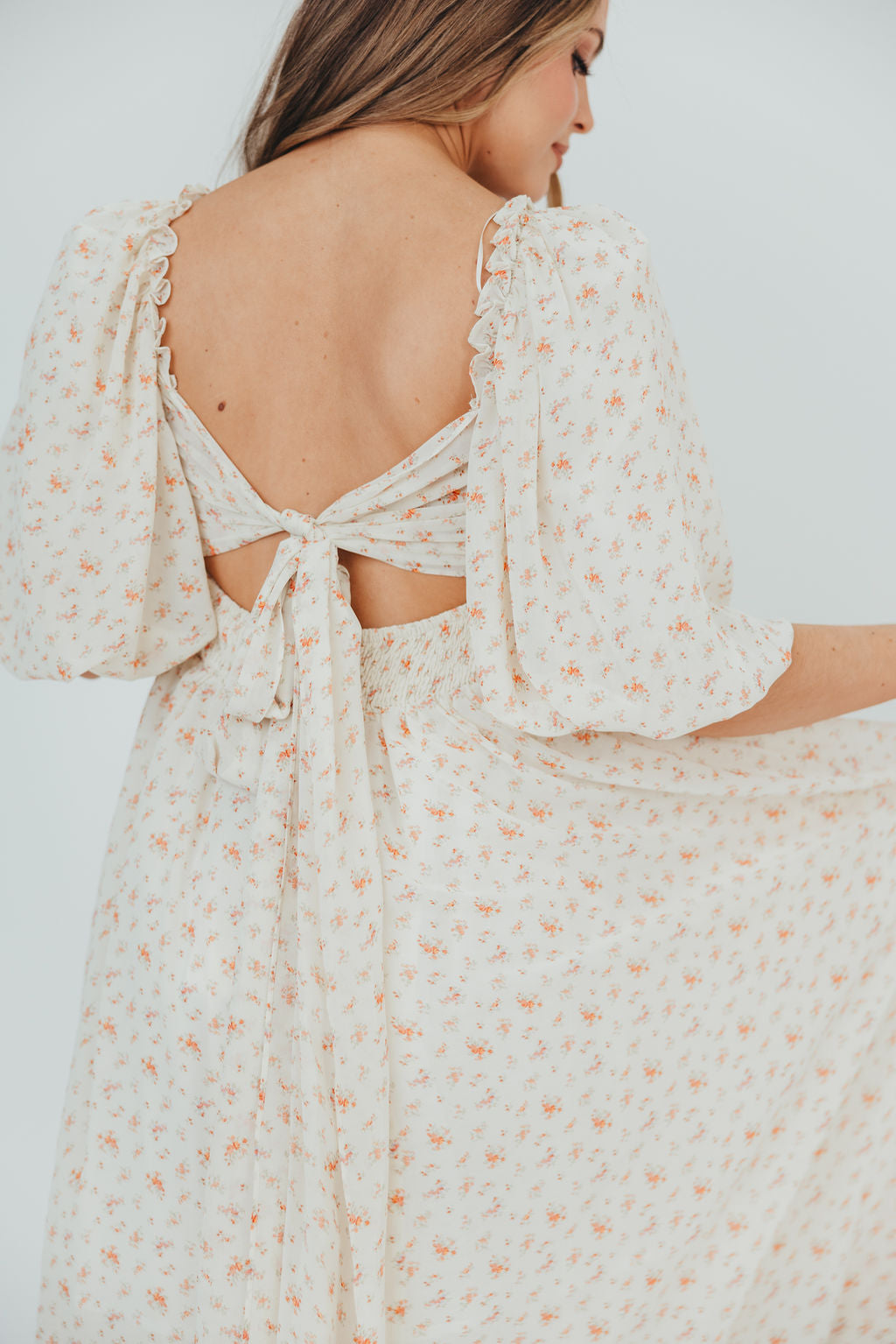 Melody Maxi Dress with Pleats & Bow Detail - Ivory Floral Print Maternity Dress | Bump Friendly & Inclusive Sizing (S-3XL) | Perfect for Weddings, Baby Showers & Summer Events