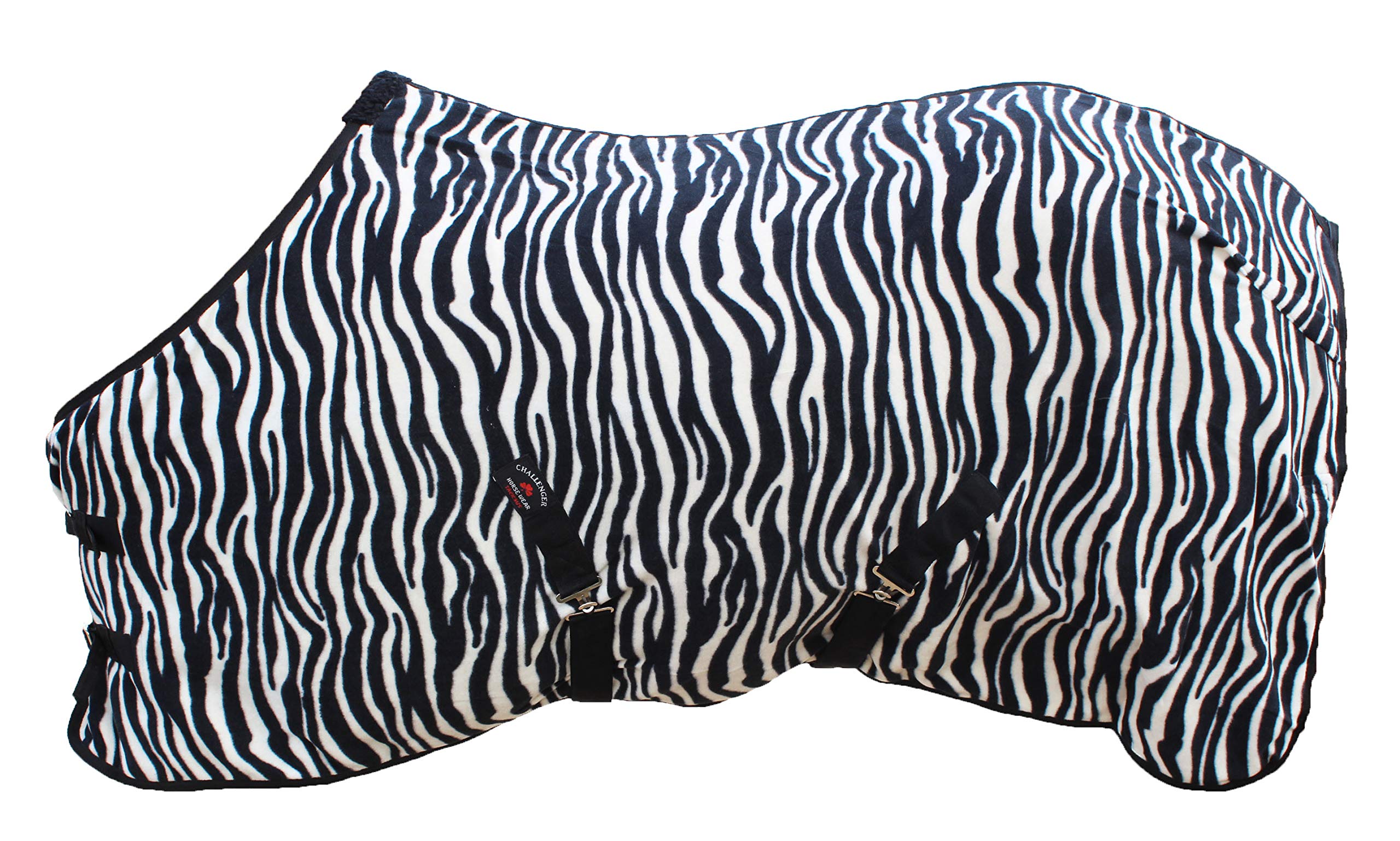 Challenger Horsewear Zebra Print Polar Fleece Cooler Blanket 4336 - Breathable Horse Sheet for Training, Shows & Cold Weather Riding