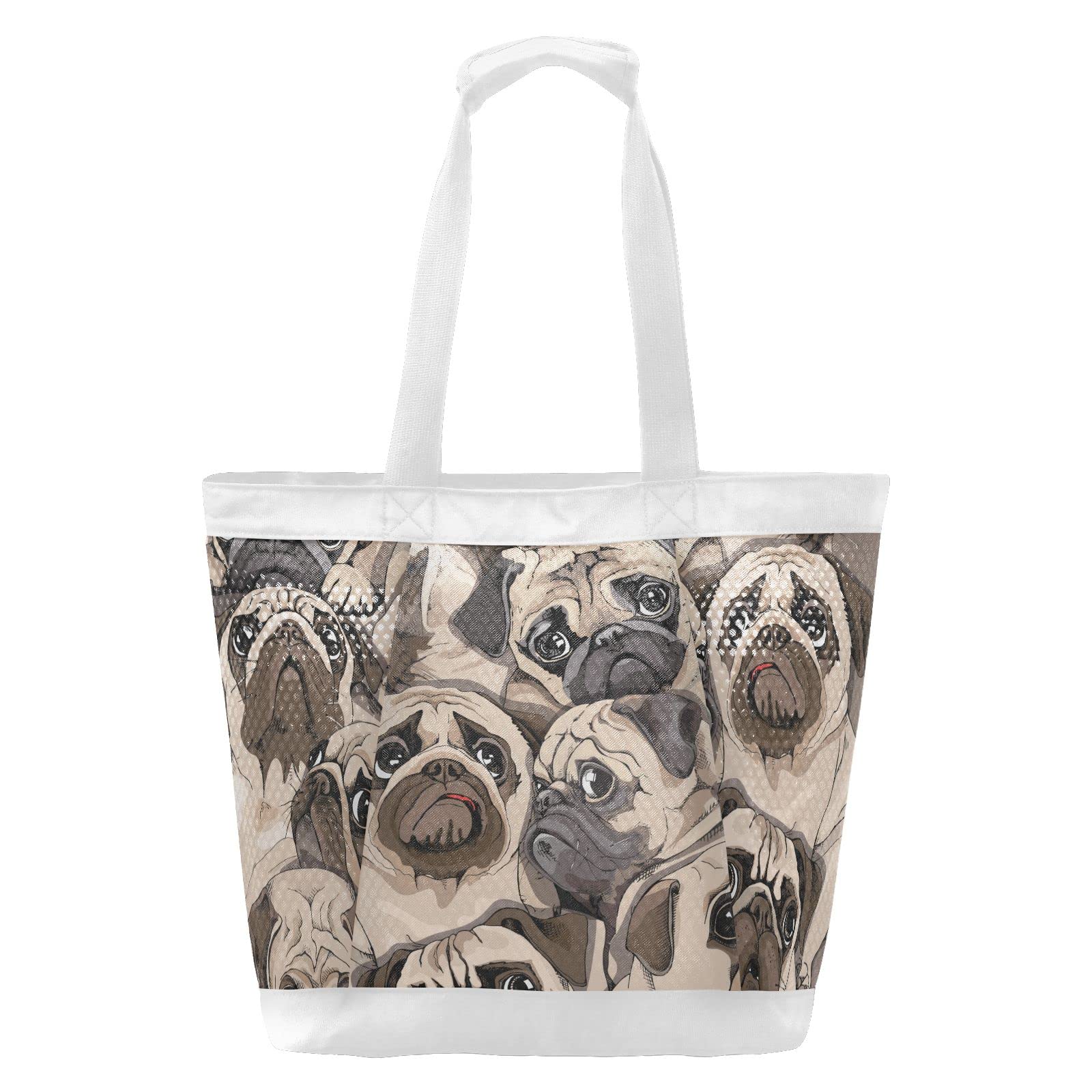J JOYSAY Portrait Pugs Mesh Beach Tote Bag - Large Waterproof & Sandproof Carry On Bag for Women - Perfect for Beach, Work, Training, Hiking & Outdoor Activities