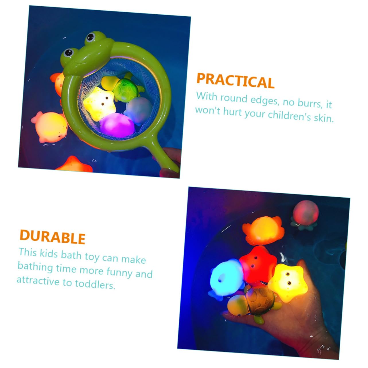 iFundom 3 Sets Glow in The Dark Fishing Net Bath Toys - Fun Aquatic Animal Figures for Kids Bathtime Play, Pool Party & Sensory Learning Activities