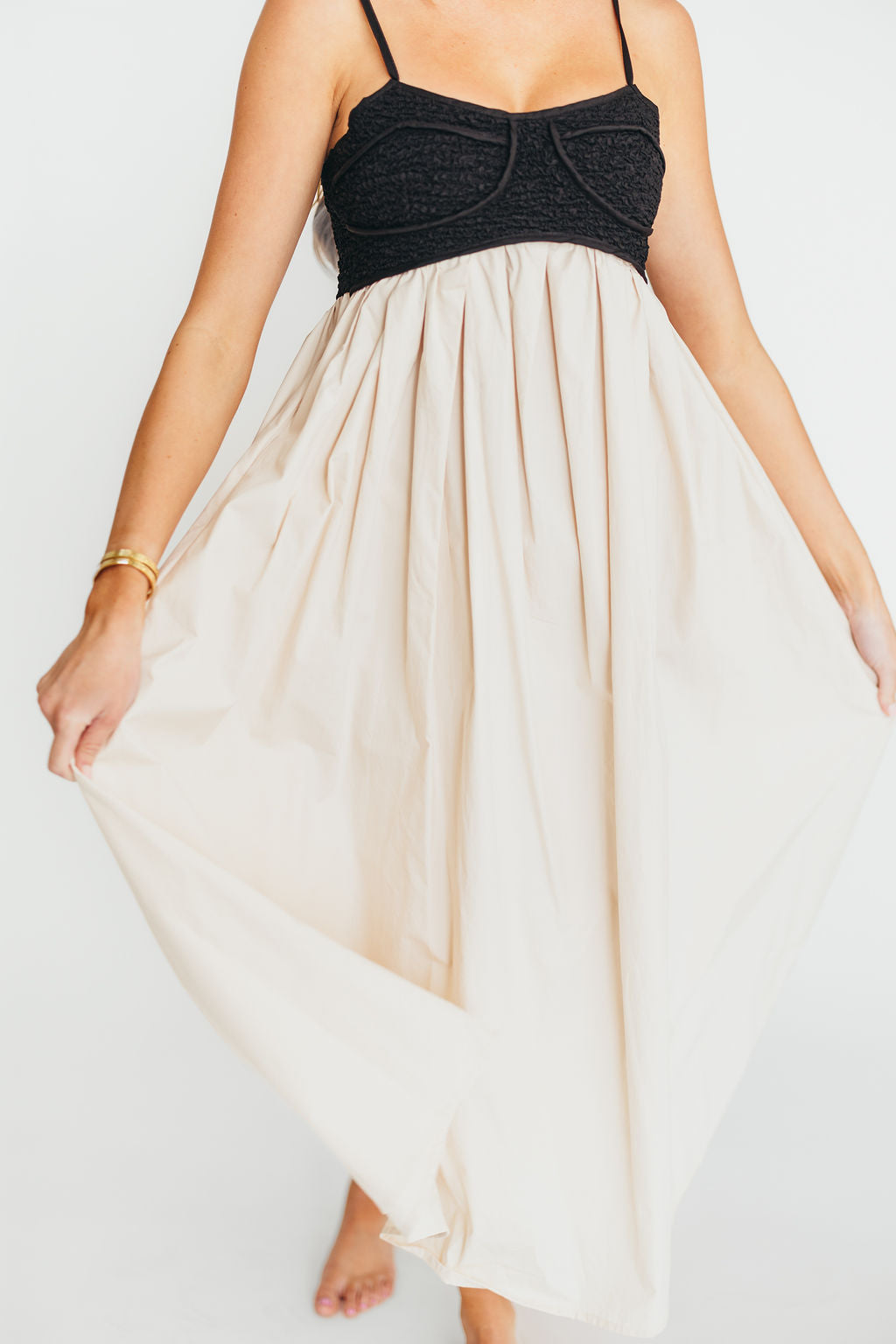 Minna 100% Cotton Maxi Dress - Black & Natural Colors | Flowy Long Summer Dress for Beach, Vacation & Casual Wear