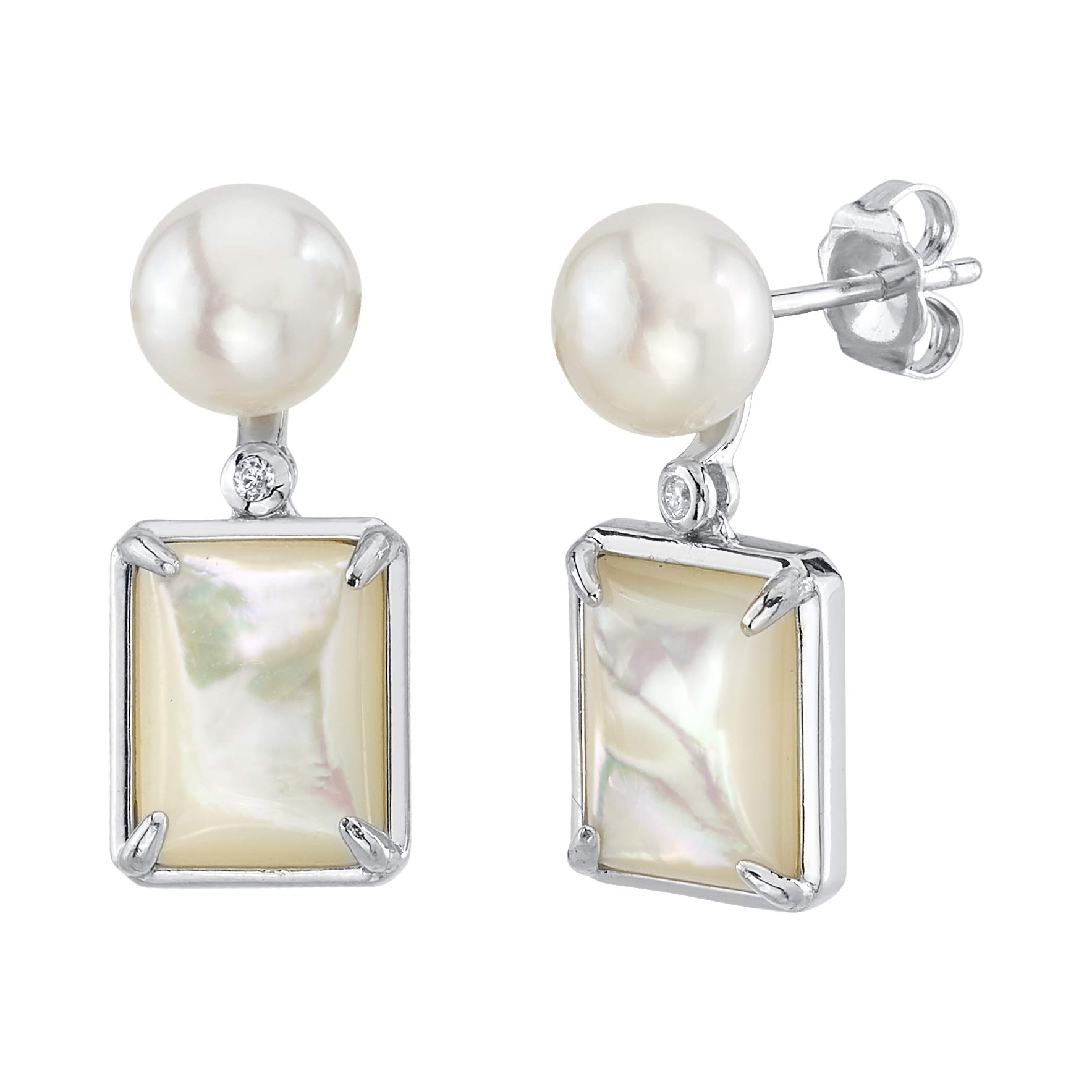 7.5-8.0mm White Freshwater Pearl & Mother of Pearl Earrings for Women - Elegant Aubrey Stud Earrings for Wedding, Party & Everyday Wear | The Pearl Source