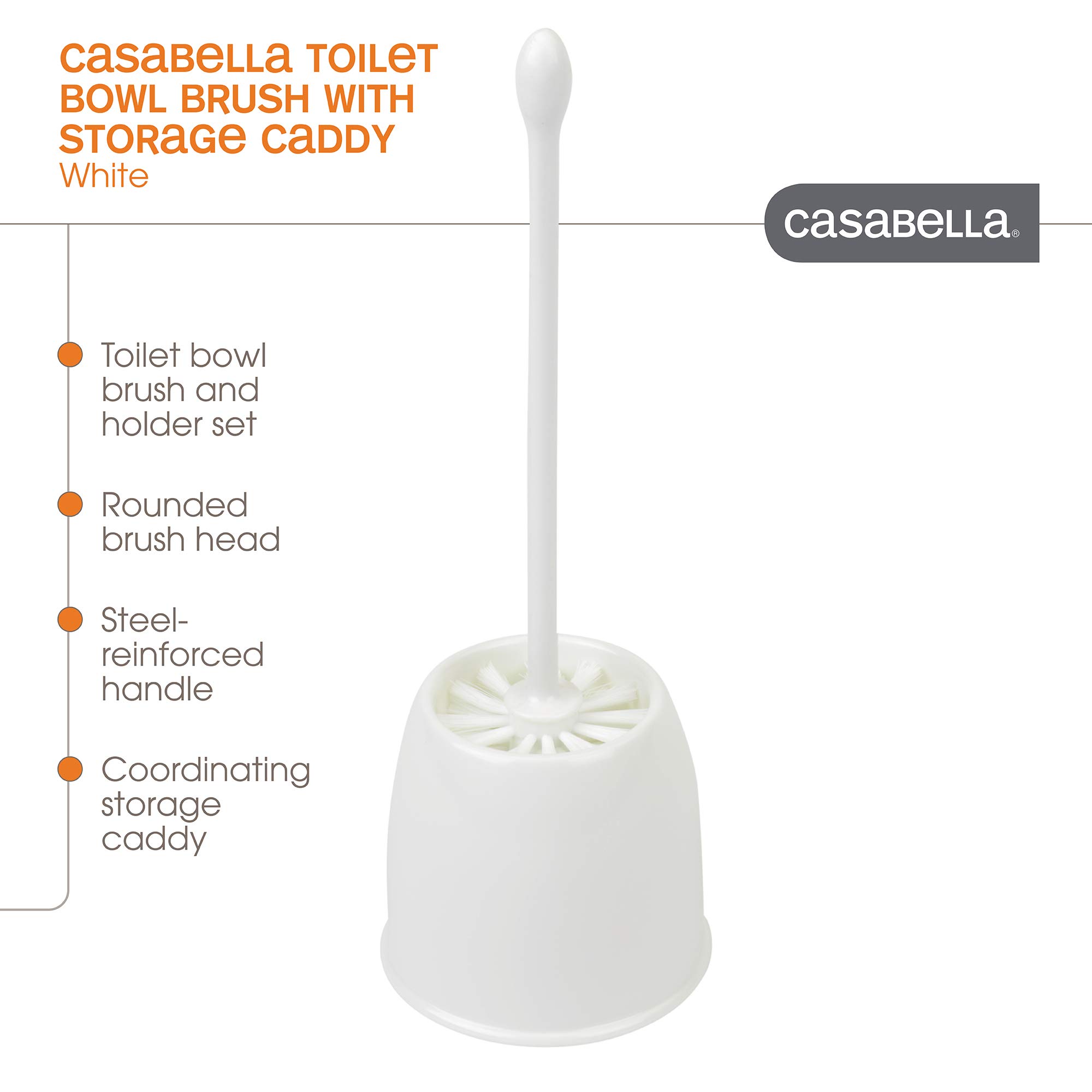 Casabella White Toilet Bowl Brush and Holder Set - Durable Bathroom Cleaning Tool for Home & Office Use