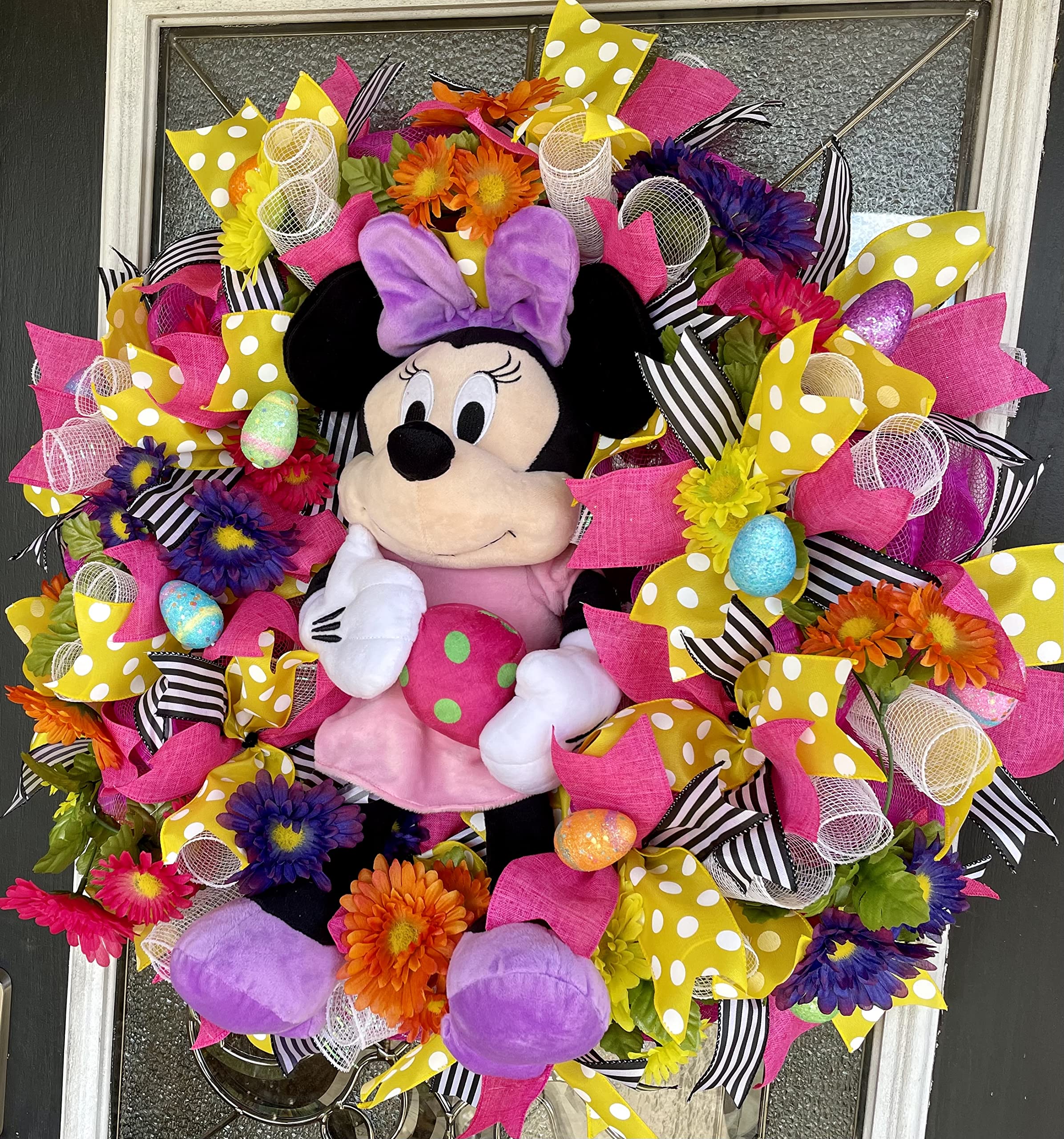 XL Plush Girl Mouse Easter Egg Wreath - Front Door Deco Mesh Wreath for Porch, Patio & Home Decor | Perfect for Easter Party Decorations, Bunny Egg Hunt & Spring Celebrations