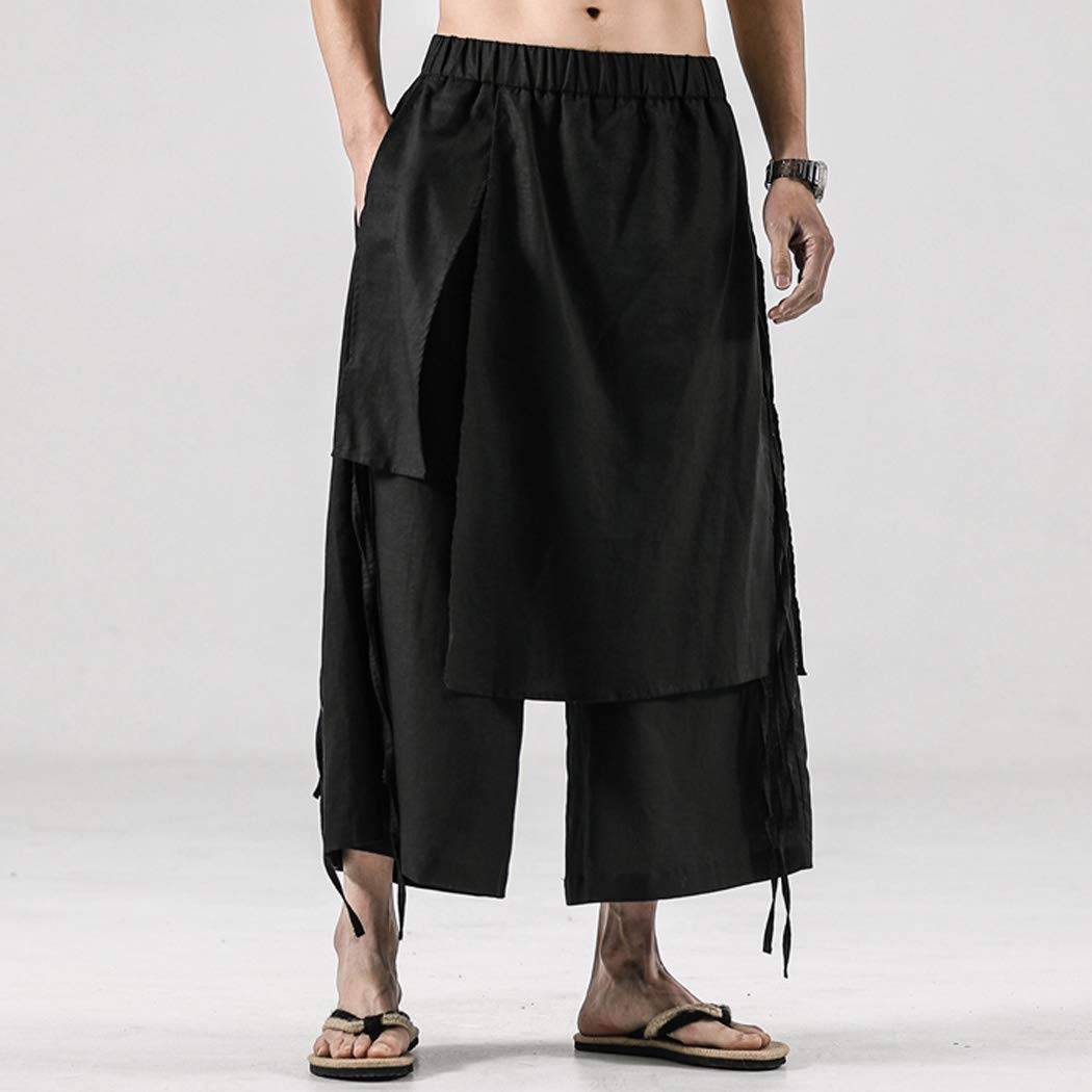 Men's Linen Pants - Breathable Elastic Waist Drawstring Yoga Trousers | Japanese Style Casual Pants for Summer | Perfect for Yoga, Travel & Lounge Wear
