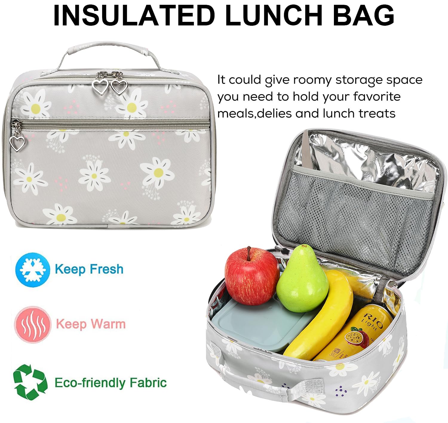 Joyfulife 3Pcs Cute Daisy Print Backpack Set for Girls - Lightweight School Backpack with Lunch Box, Elementary Student Bookbag for Daily Use, School, Travel & Outdoor Activities