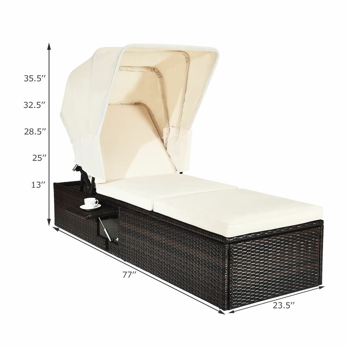 Luxury Adjustable Chaise Lounge Chair with Canopy - Rattan Daybed for Pool, Beach, Patio & Outdoor Relaxation - Perfect for Sunbathing, Lounging & Backyard Comfort