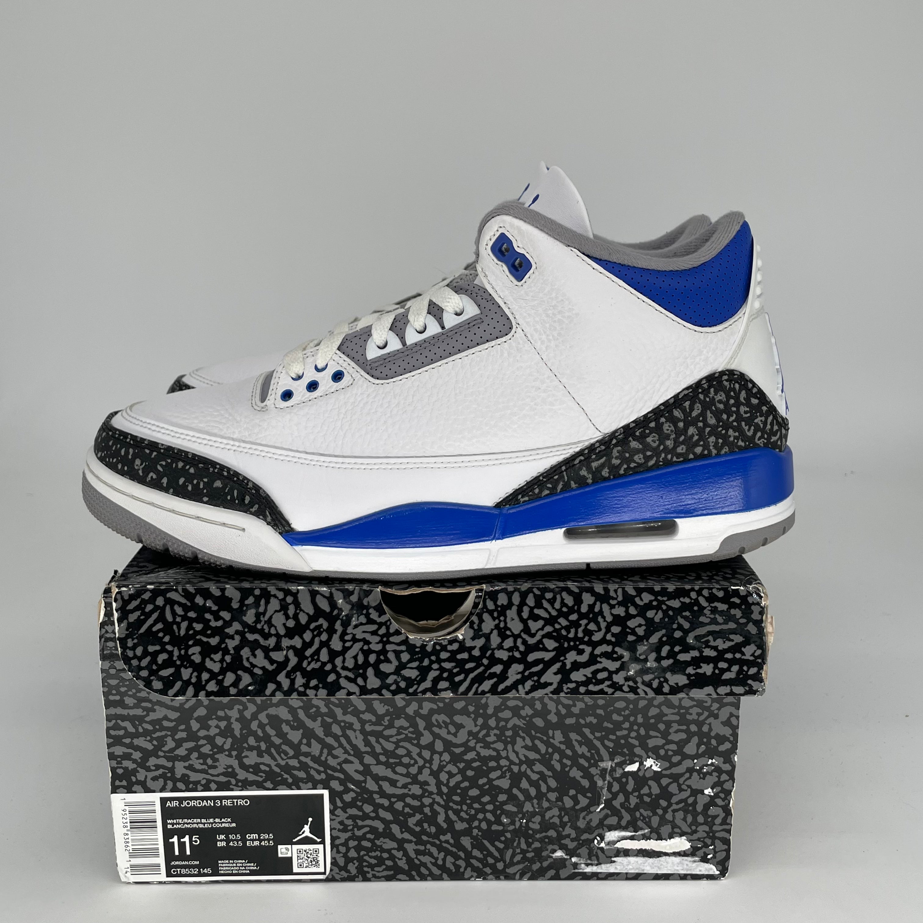 Air Jordan 3 Racer Blue Men's Basketball Shoes Size 11.5 - Retro Style, Comfortable Cushioning, Durable Design (Style Code: CT8532-145) - Perfect for Streetwear, Sneaker Collection & Casual Sports