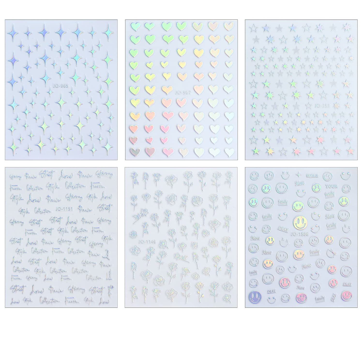 3D Self-Adhesive Nail Art Stickers - Shiny Heart, Stars & Flower Designs for Women & Girls | Nail Decoration Accessories (6 Sheets) | Perfect for Parties, Weddings & Everyday Glam