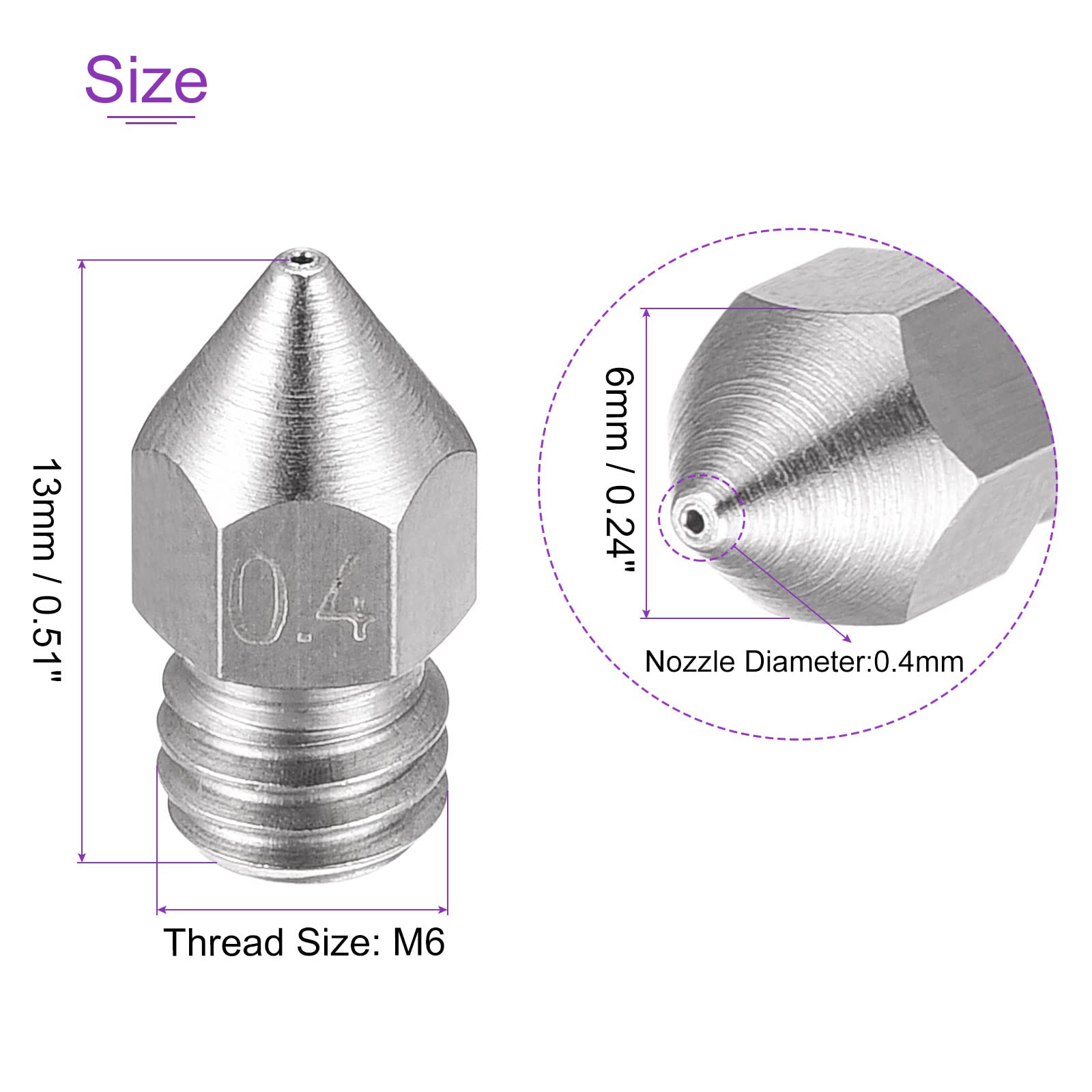 DMiotech 2 Pack 0.4mm 3D Printer Nozzle - High Precision Stainless Steel Extruder Nozzle Compatible with 1.75mm Filament | Ideal for PLA, ABS, PETG Printing | Perfect for Home 3D Printing, DIY Projects & Prototyping