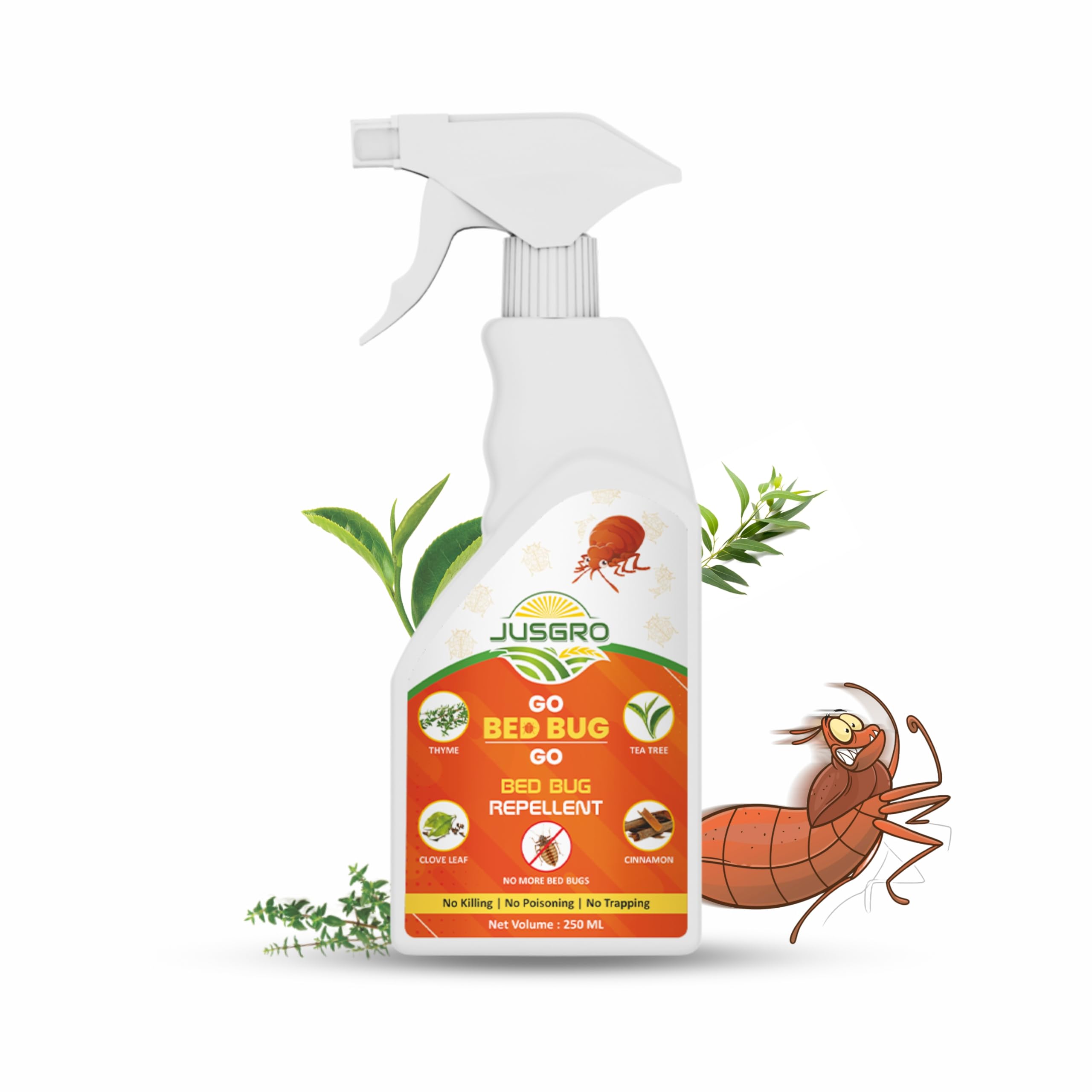 JusGro Natural Bed Bug Killer Spray & Repellent - Essential Oil Formula for Mattresses | Long-Lasting Protection | Pleasant Scent | Ready to Use (250ml) | Ideal for Home, Hotel & Travel Use