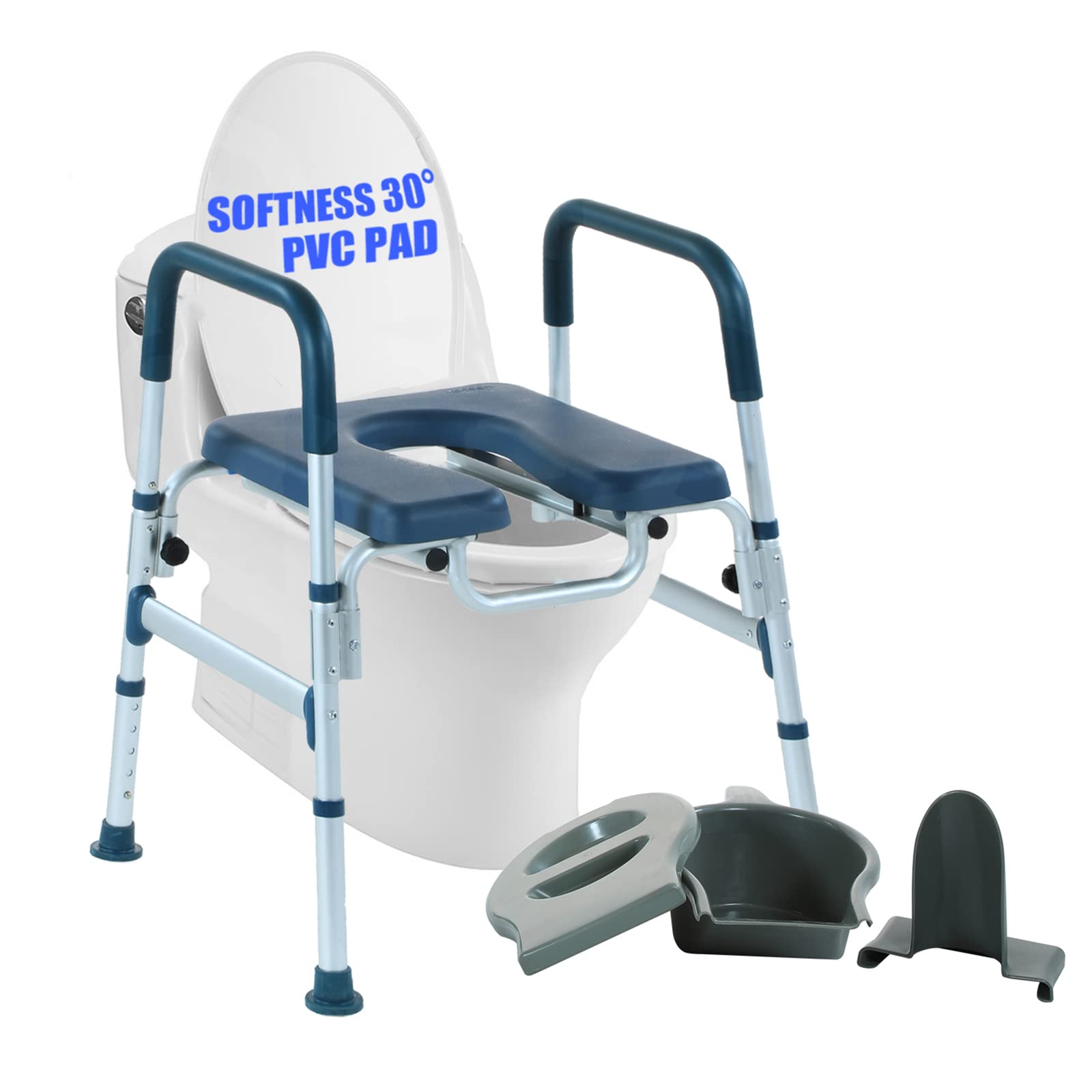 KOOSOM 3-in-1 Adjustable Bedside Commode Chair with Arms - Handicap Accessible Toilet Seat with Handles & Ultra-Soft 30° PVC Pad - Ideal for Elderly Care, Post-Surgery Recovery & Home Healthcare Use