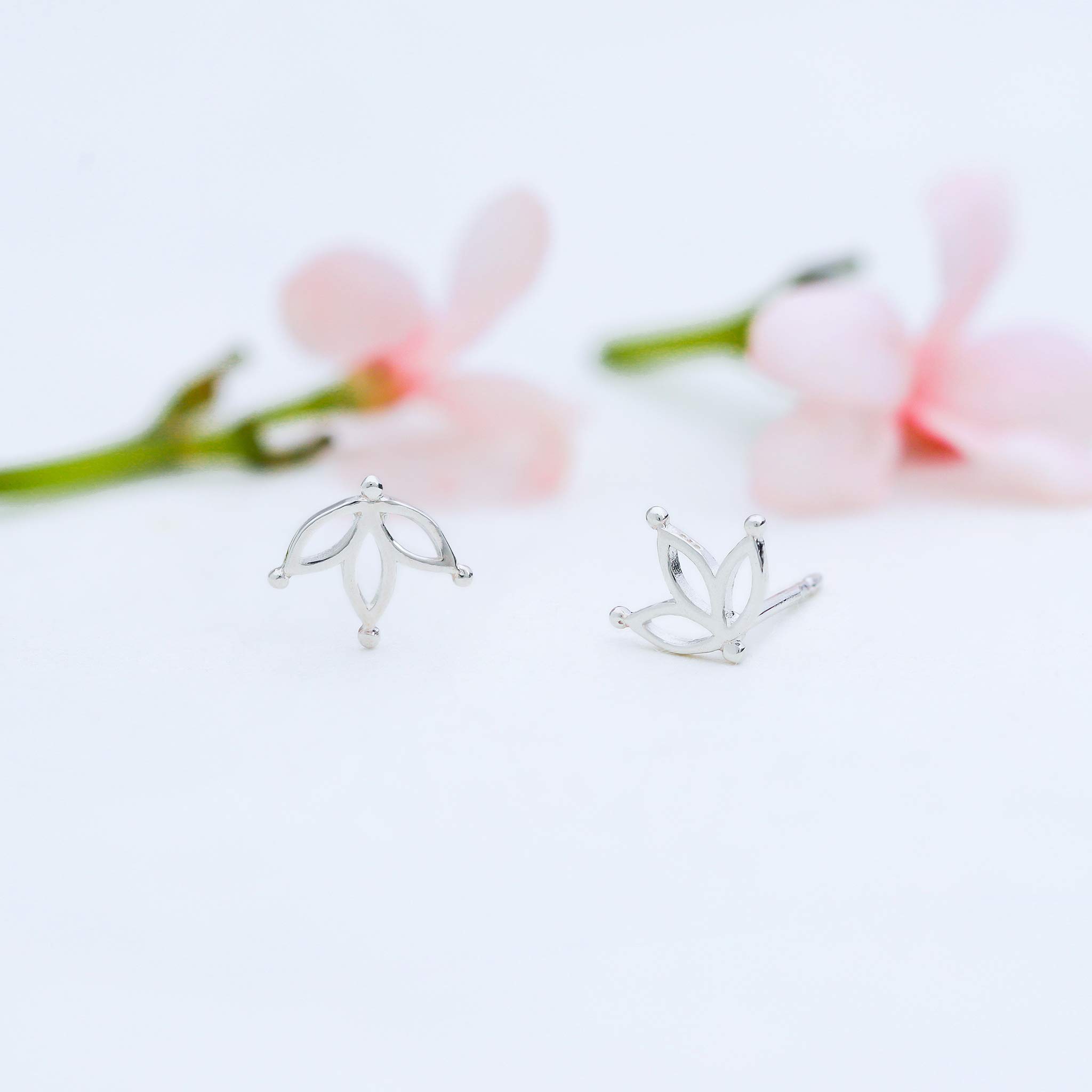 Boma Jewelry Sterling Silver Lotus Flower Stud Earrings for Women - Hypoallergenic Pierced Earrings for Everyday Wear, Gift Giving & Special Occasions